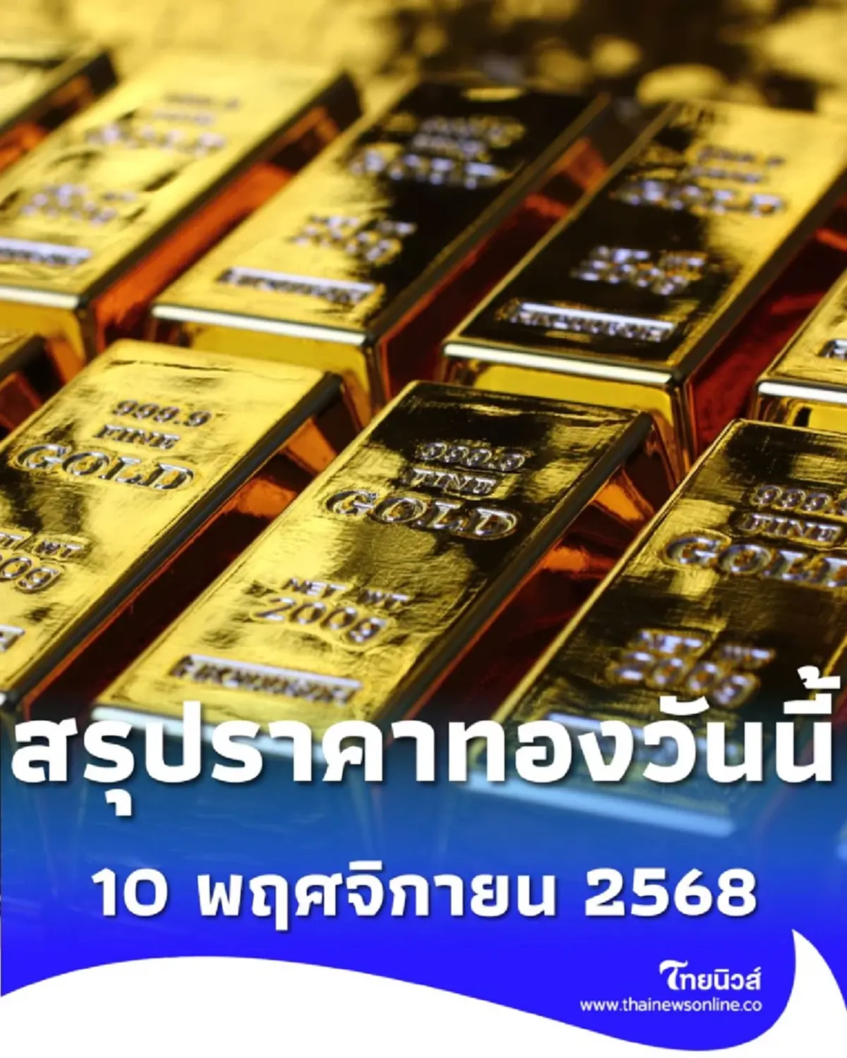 สรุปราคาทองวันนี้ 10 พฤศจิกายน 2568 ราคาทองวันนี้อยู่ที่บาทละเท่าไหร่