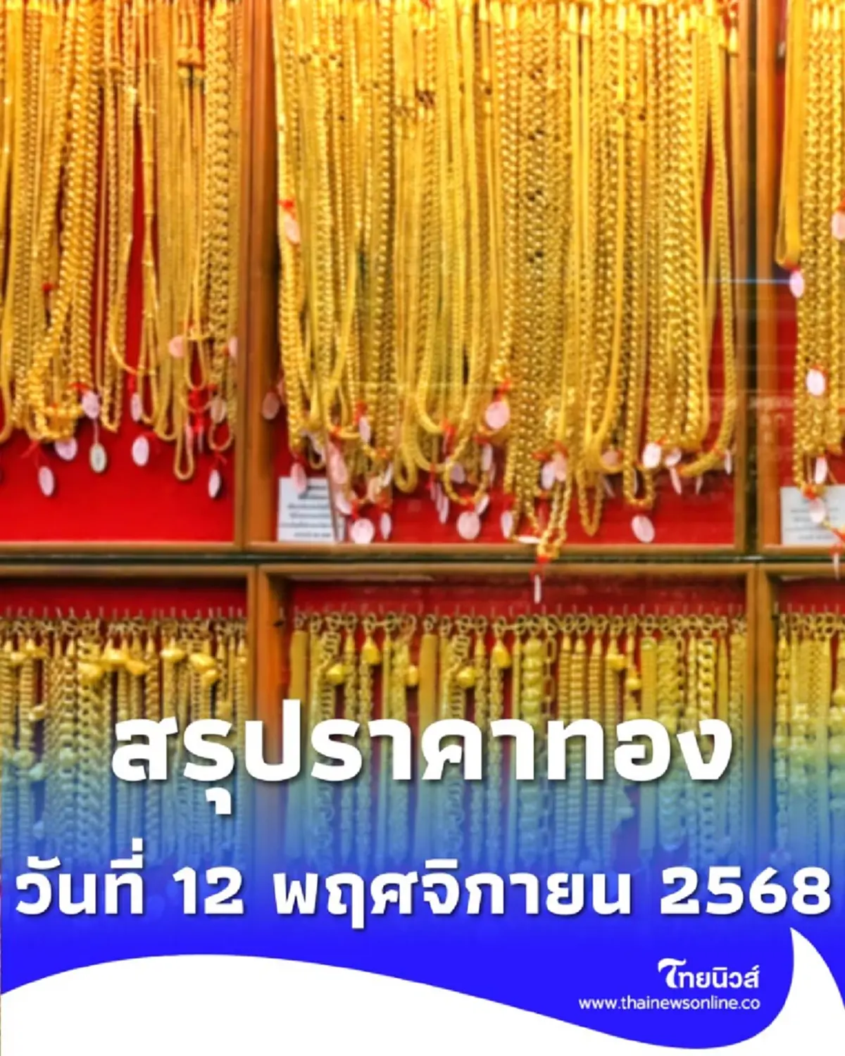 สรุปราคาทองวันนี้ 12 พ.ย. 68 ราคาทองคำอยู่ที่บาทละเท่าไหร่
