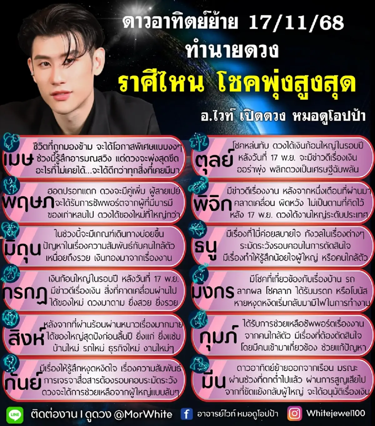 ดาวอาทิตย์ย้าย 17 พ.ย. เปิดราศีโชคพุ่งสูงสุด ผ่านช่วงตกต่ำไปแล้ว