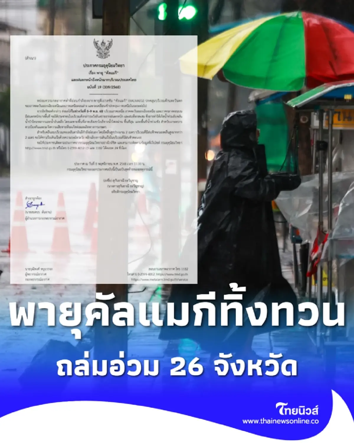 เตือนฉบับสุดท้าย พายุคัลแมกี ถล่มทิ้งทวน 26 จังหวัดโดนหนัก