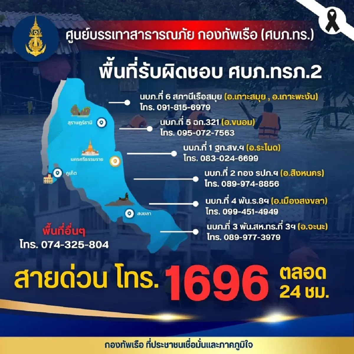 ทร. ส่ง เรือหลวงจักรีนฤเบศร ฮ. 2 ลำ หน่วยซีล ช่วยน้ำท่วมภาคใต้
