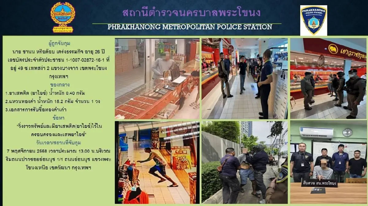 หนุ่มนักเสพ วิ่งราวแหวนทองกลางห้าง จนมุมใน 2 ชม. สารภาพหลอน