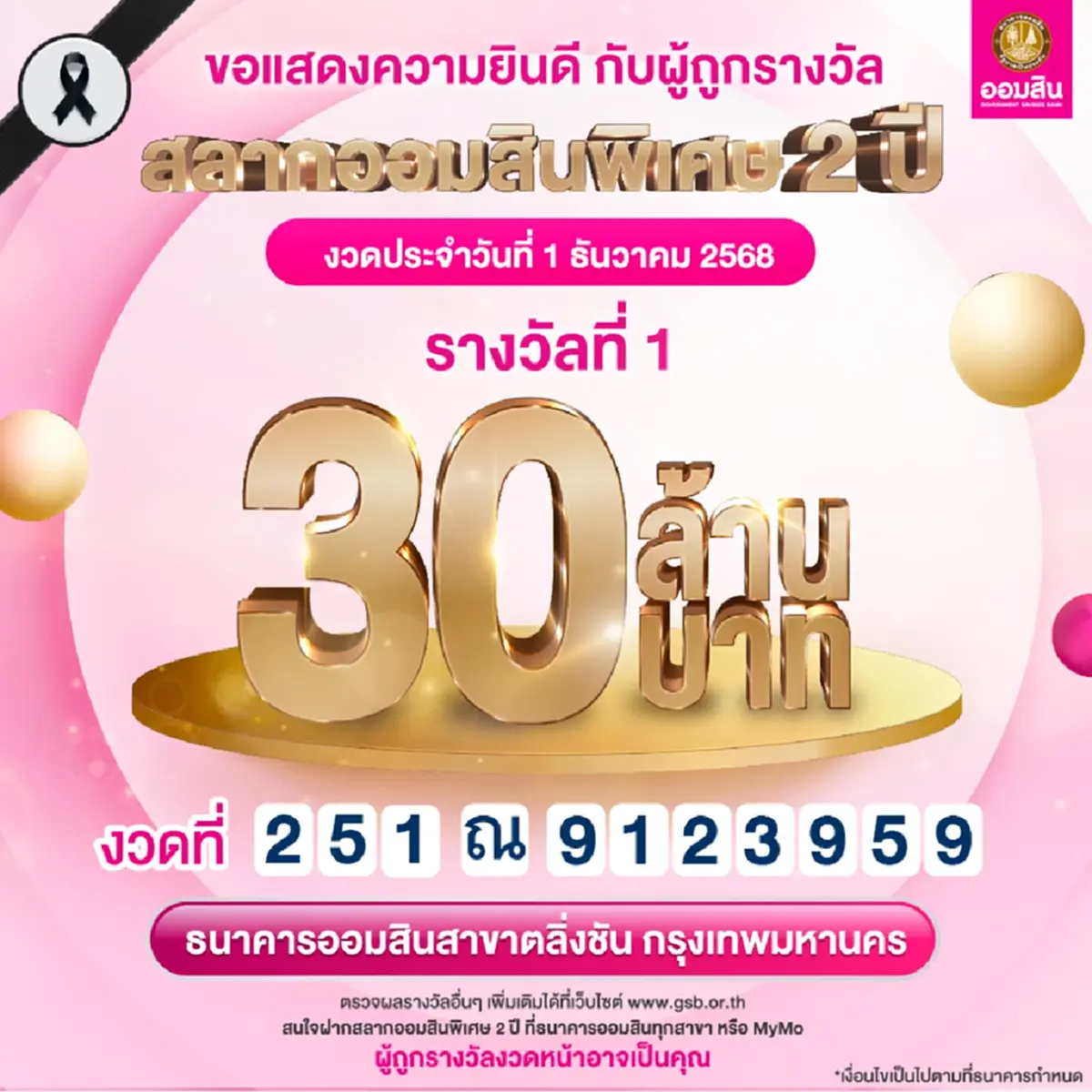 สลากออมสิน แตก 30 ล้าน ยินดีเศรษฐีป้ายแดง รับทรัพย์ก้อนใหญ่