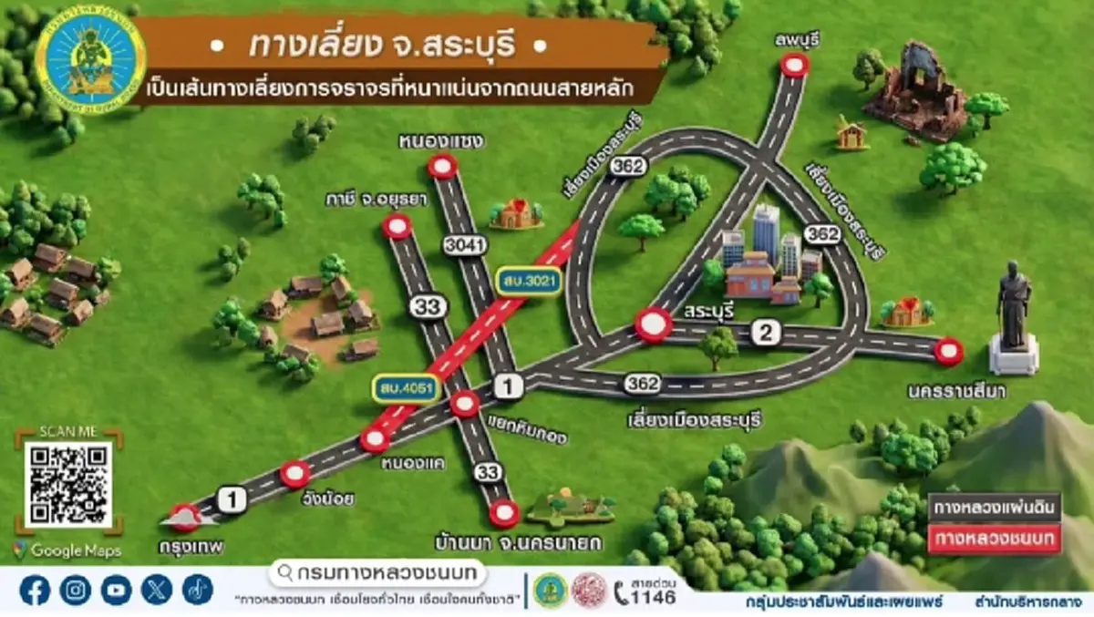 เช็กเลย ทางหลวงชนบท แนะ 7 เส้นทางเลี่ยงรถติด ช่วงเทศกาลปีใหม่