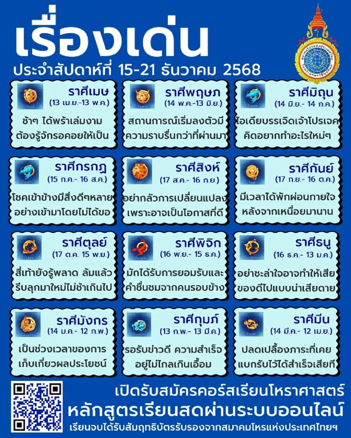 เปิด 12 ราศี ดวงเด่นประจำสัปดาห์ พบราศีสุดปัง เตรียมรอรับข่าวดี