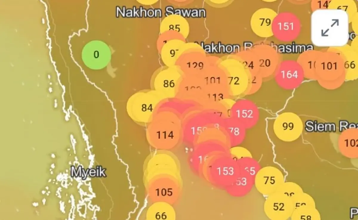 เปิด 10 อันดับ เมือง ค่าฝุ่นพิษ PM 2.5 พุ่งสูงสุดในประเทศไทยวันนี้