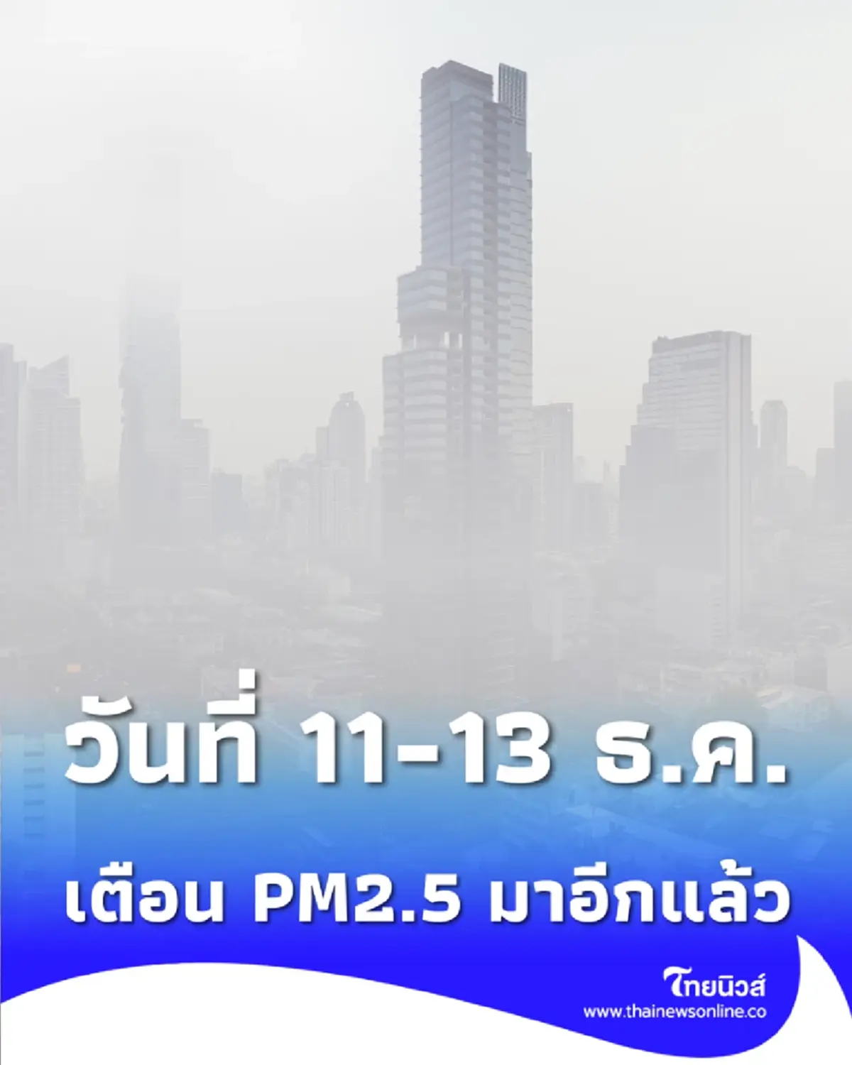 ศกพ. ชี้แนวโน้มฝุ่นสูงขึ้นใน กทม. ปริมณฑล อีสาน และตะวันออก ช่วง 11-13 ธ.ค.