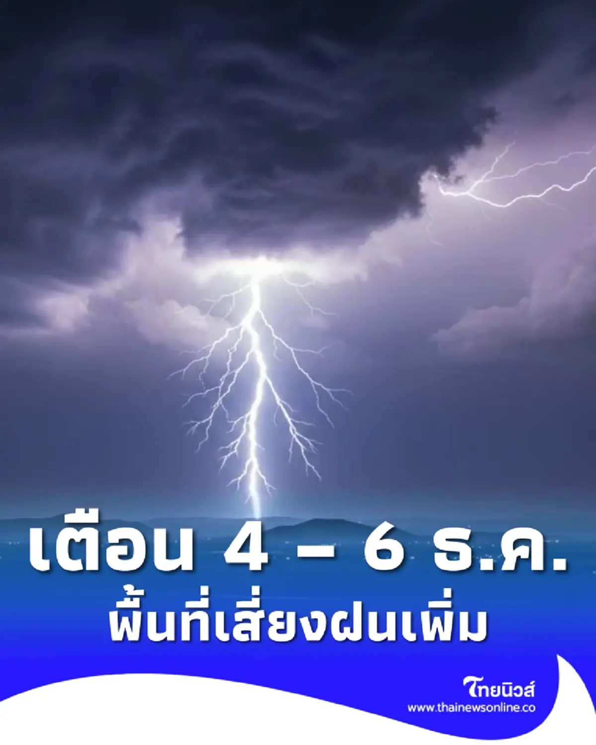 4 – 6 ธ.ค. ไทยตอนบน-ภาคใต้ ฝนเพิ่มขึ้น ฝนหนัก เช็กพื้นที่เสี่ยง