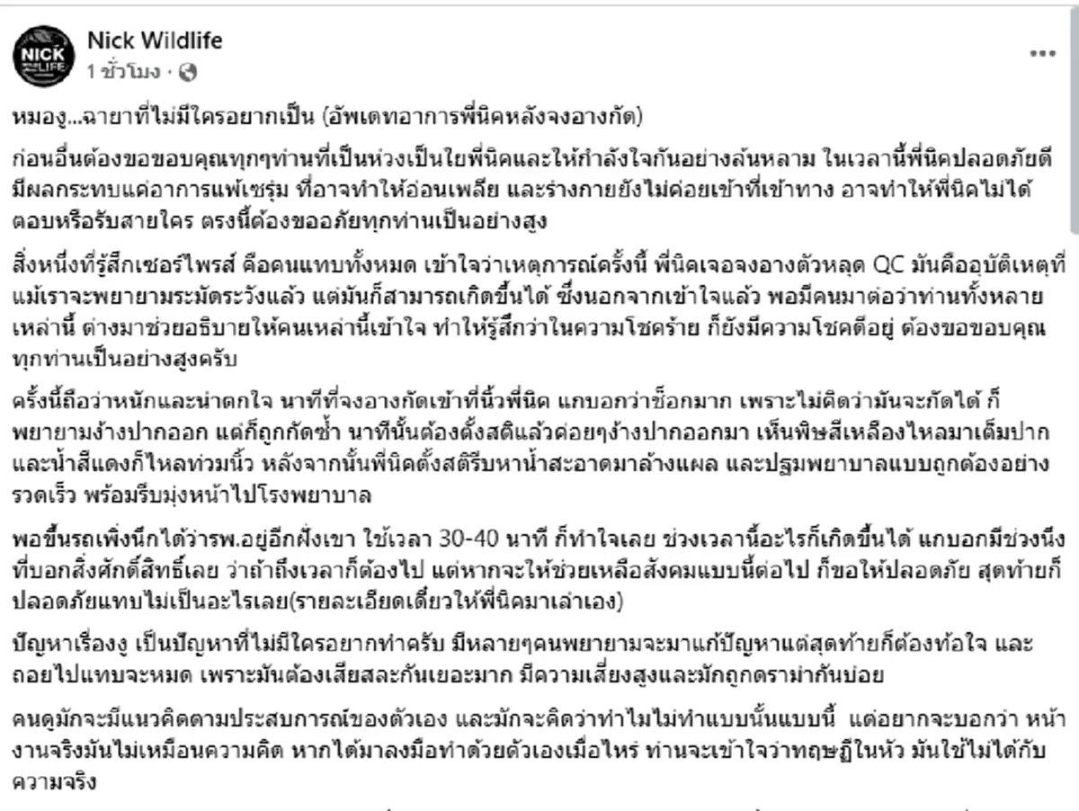 เปิดนาทีชีวิต"นิค อสรพิษวิทยา"เจอพิษจงอาง ไม่คิดว่ามันจะกัดได้
