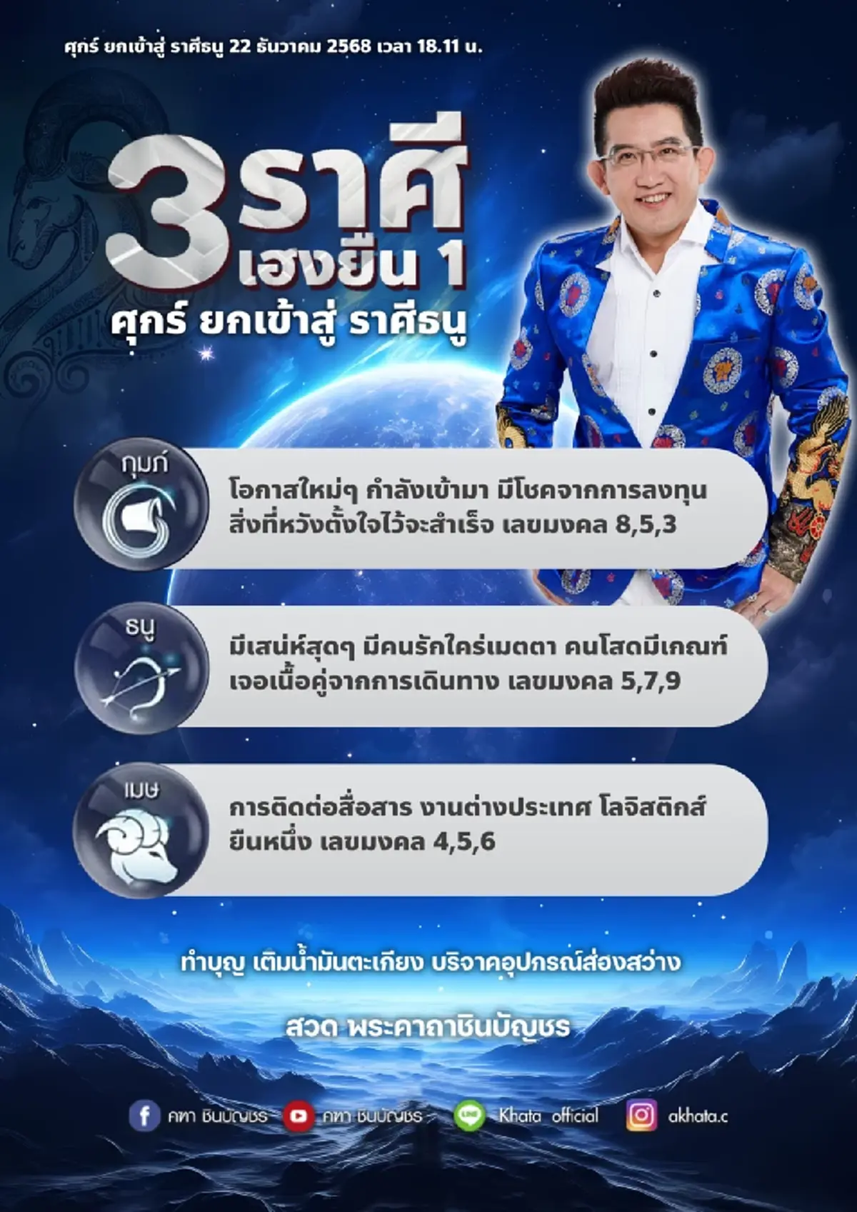 ดาวศุกร์ย้าย 22 ธ.ค. อ.คฑา เคาะ 3 ราศี เฮงยืนหนึ่ง มีโชค 