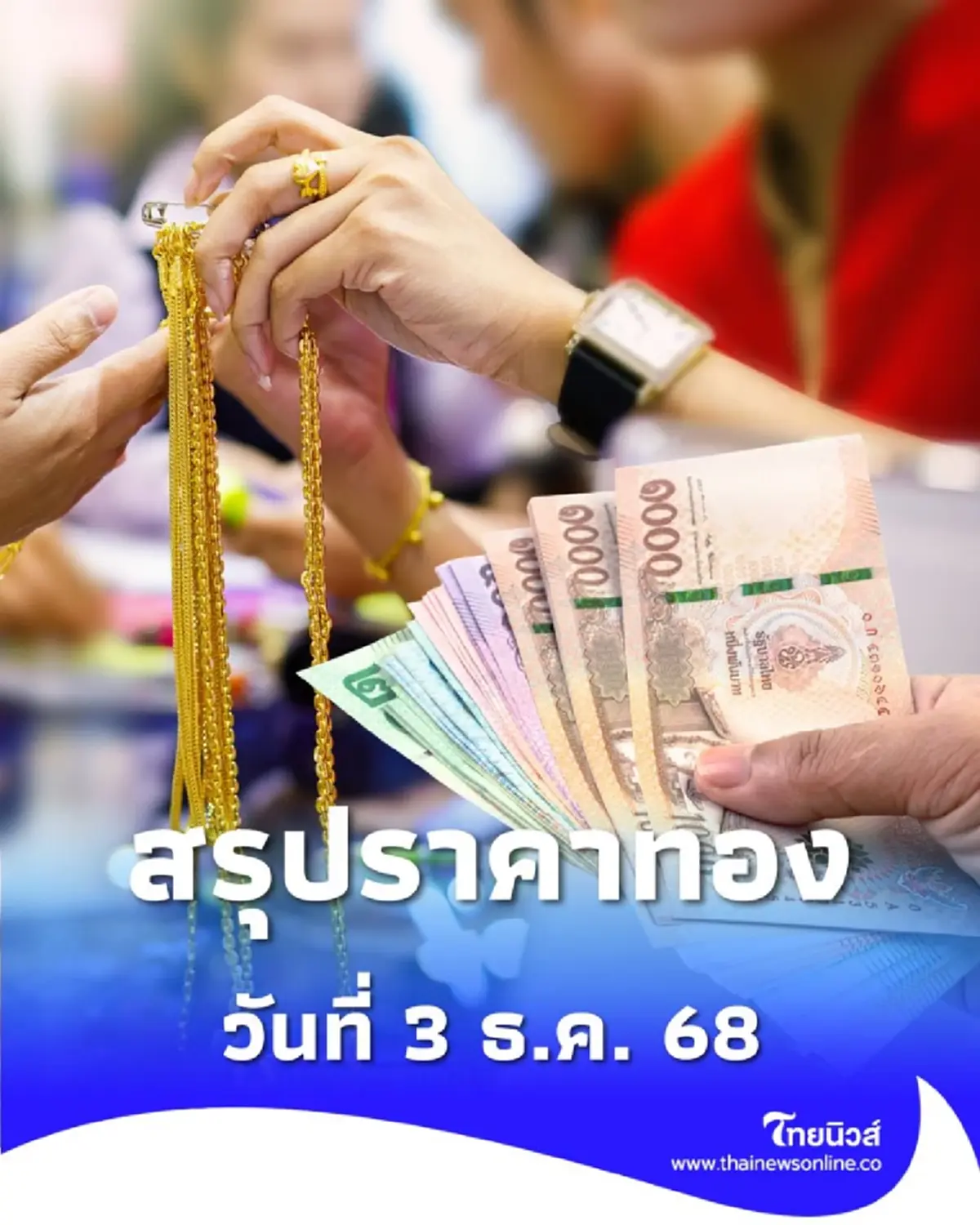 สรุปราคาทองวันนี้ วันที่ 3 ธ.ค. 68 ราคาทองวันนี้อยู่ที่บาทละเท่าไหร่