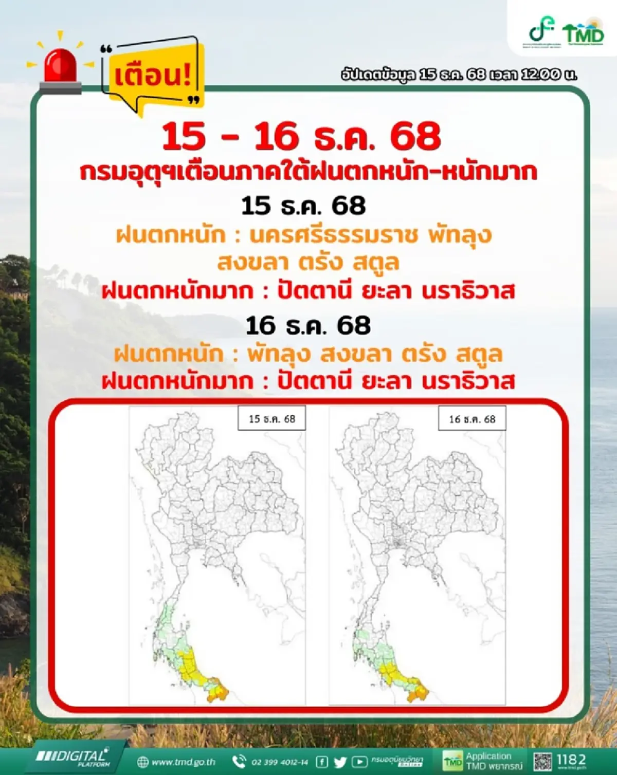 กรมอุตุฯ เตือน ฉบับที่26 มรสุมเข้าไทย ภาคใต้ยังคงมีฝนตกหนัก