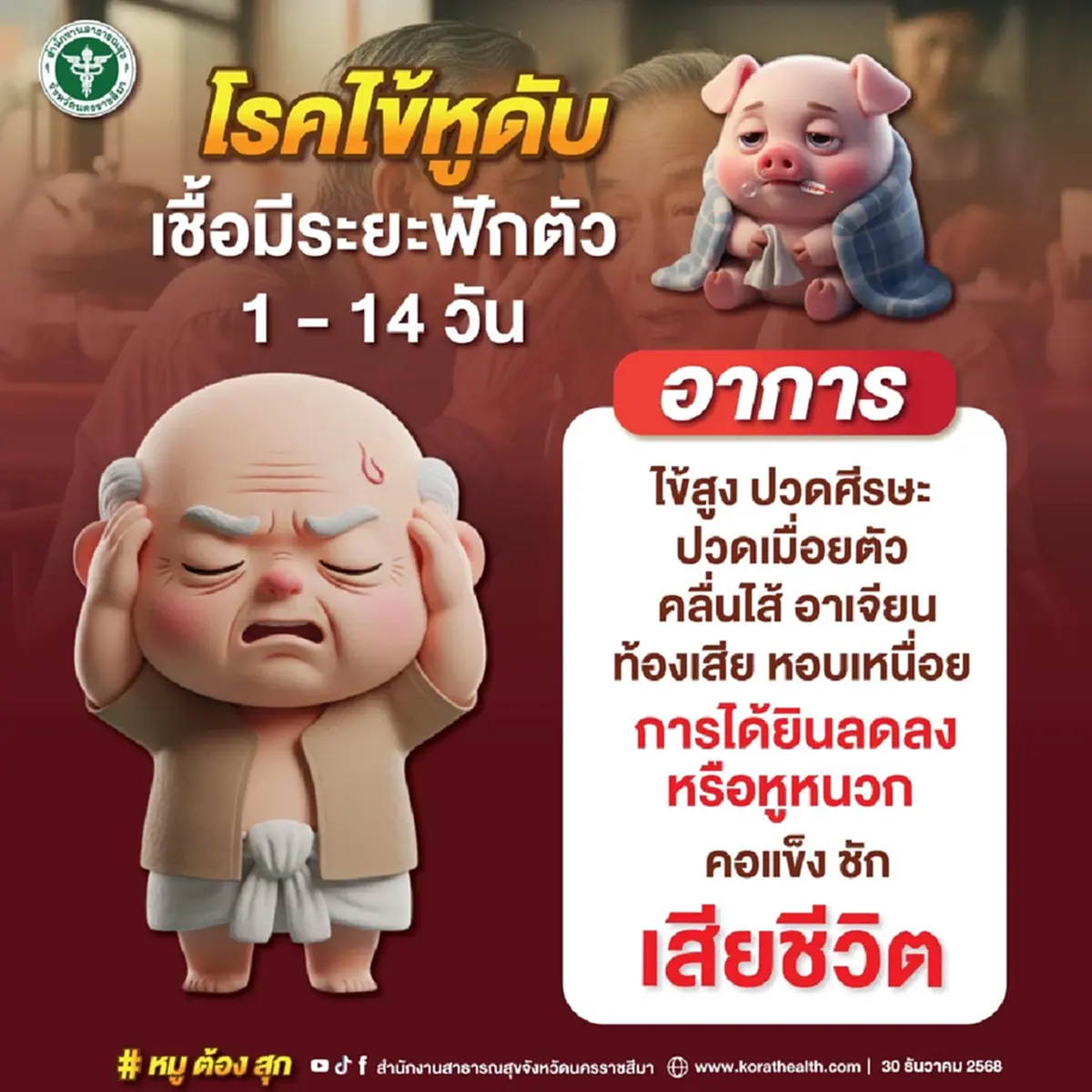 โคราชดับแล้ว 13 ฉลองปีใหม่ระวังหมูกระทะ-หมูดิบ เสี่ยง ไข้หูดับ