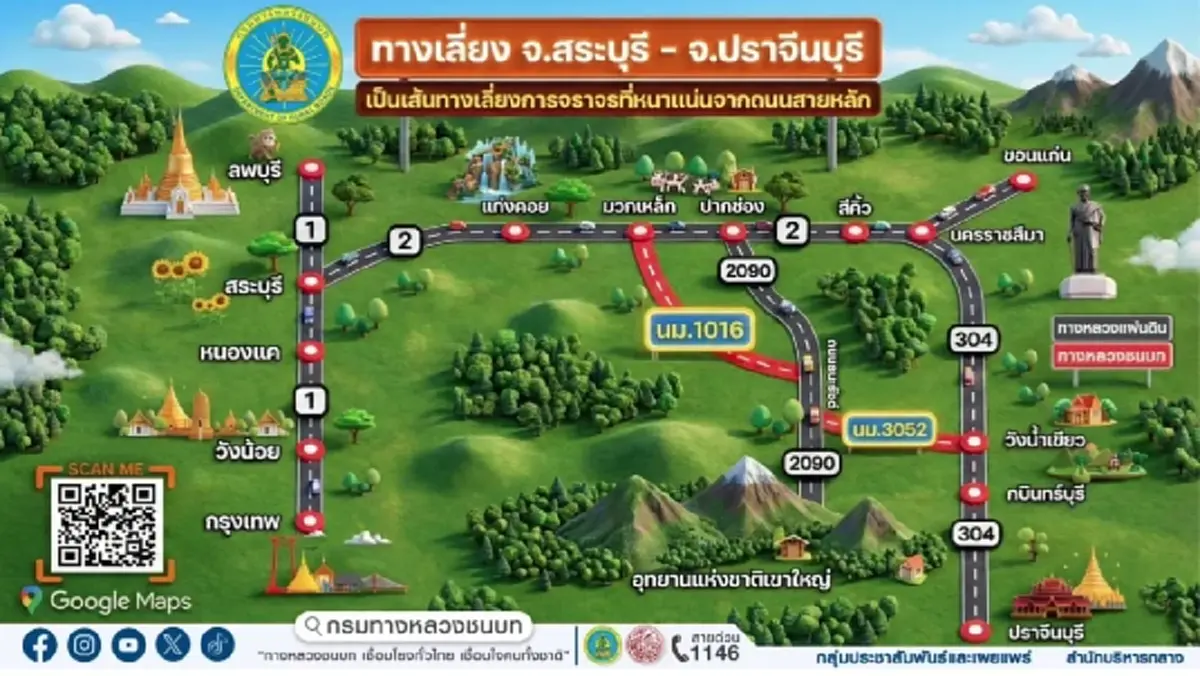 เช็กเลย ทางหลวงชนบท แนะ 7 เส้นทางเลี่ยงรถติด ช่วงเทศกาลปีใหม่