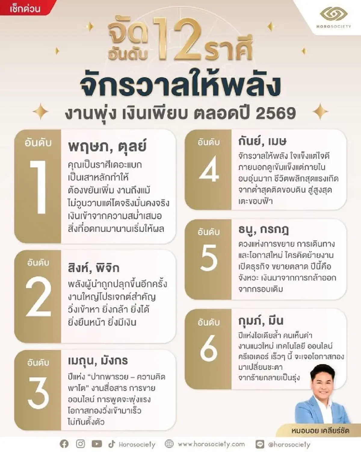 เคาะแล้ว ราศีงานพุ่ง เงินเพียบ ปี 69 โอกาสทอง จากร้ายกลายเป็นรุ่ง