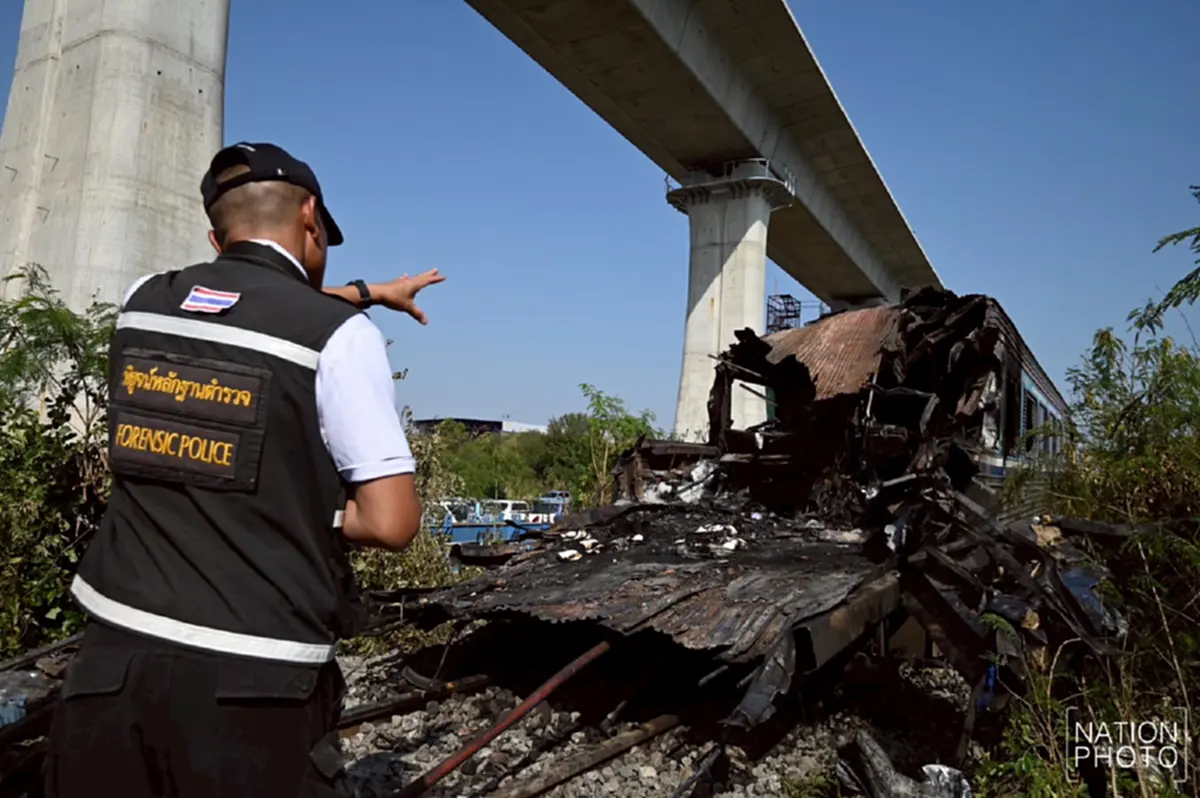 เศร้าใจ เปิดสภาพภายในตู้รถไฟด่วนพิเศษ21 เพลิงลุกไหม้รุนแรง