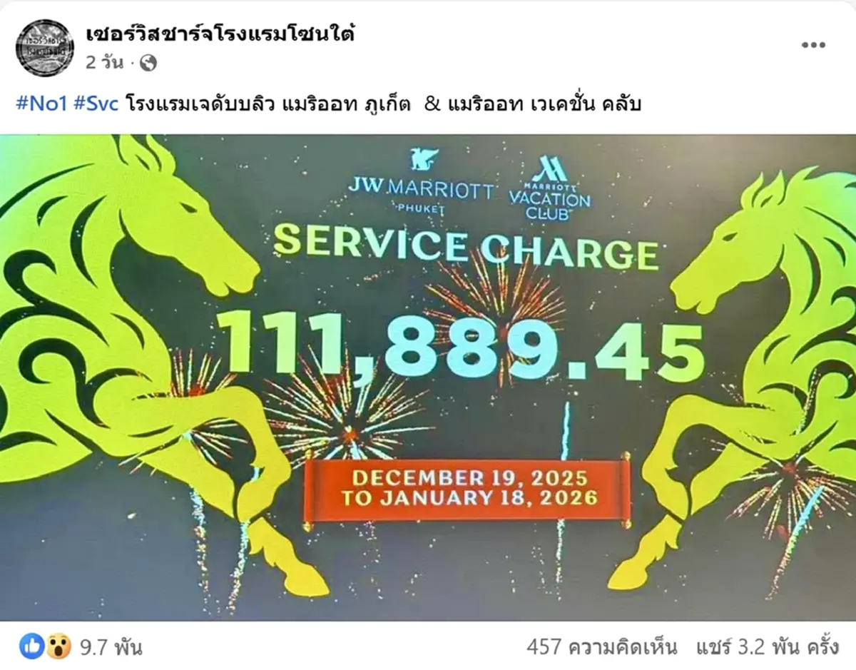 เดือนเดียวจุกๆ เปิดค่าเซอร์วิสชาร์จโรงแรมดังภูเก็ต จ่ายให้พนง.