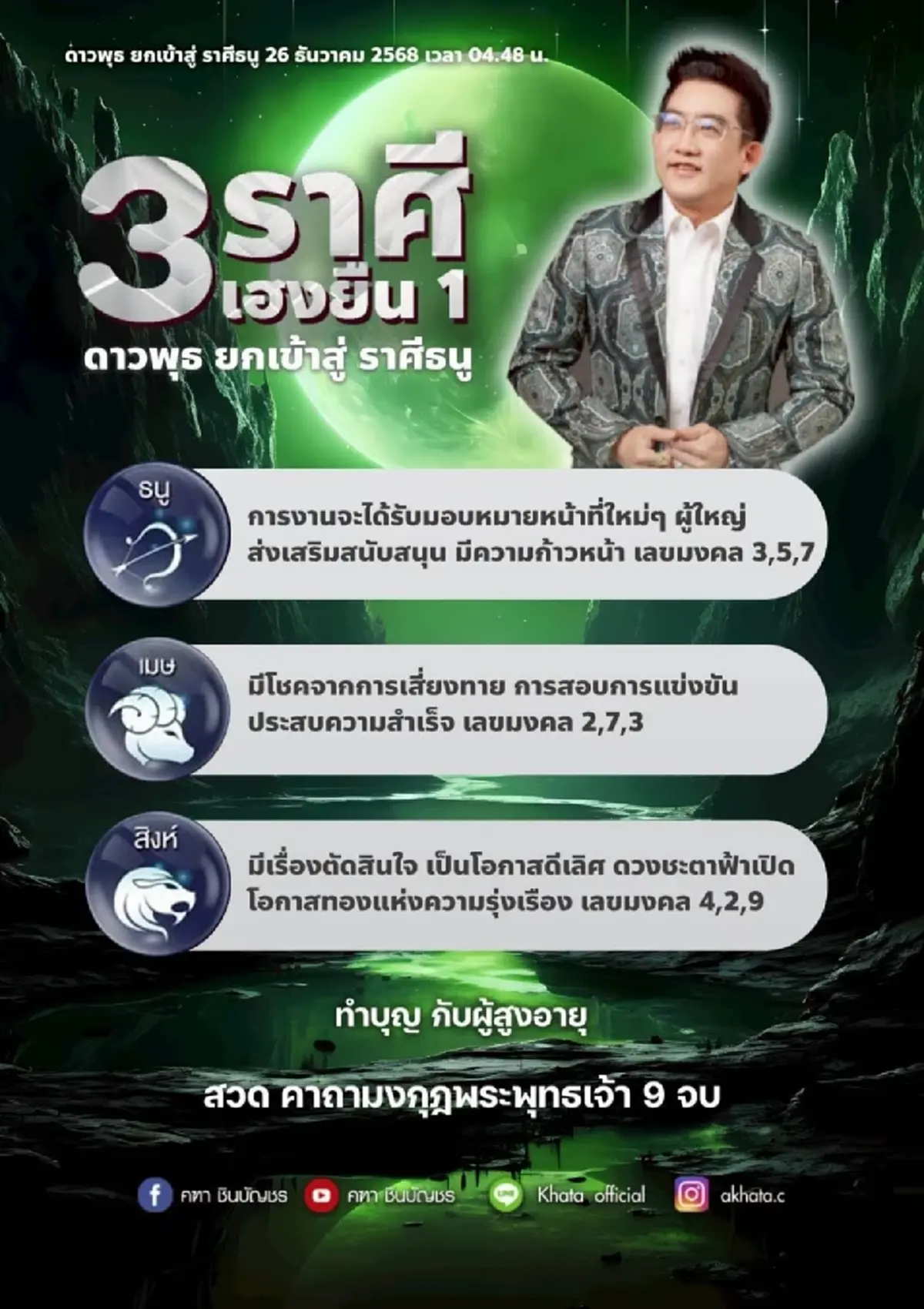 "อ.คฑา ชินบัญชร" เคาะ 3 ราศี เฮงยืน 1 รับปีใหม่ 2569 พร้อมเลขมงคล