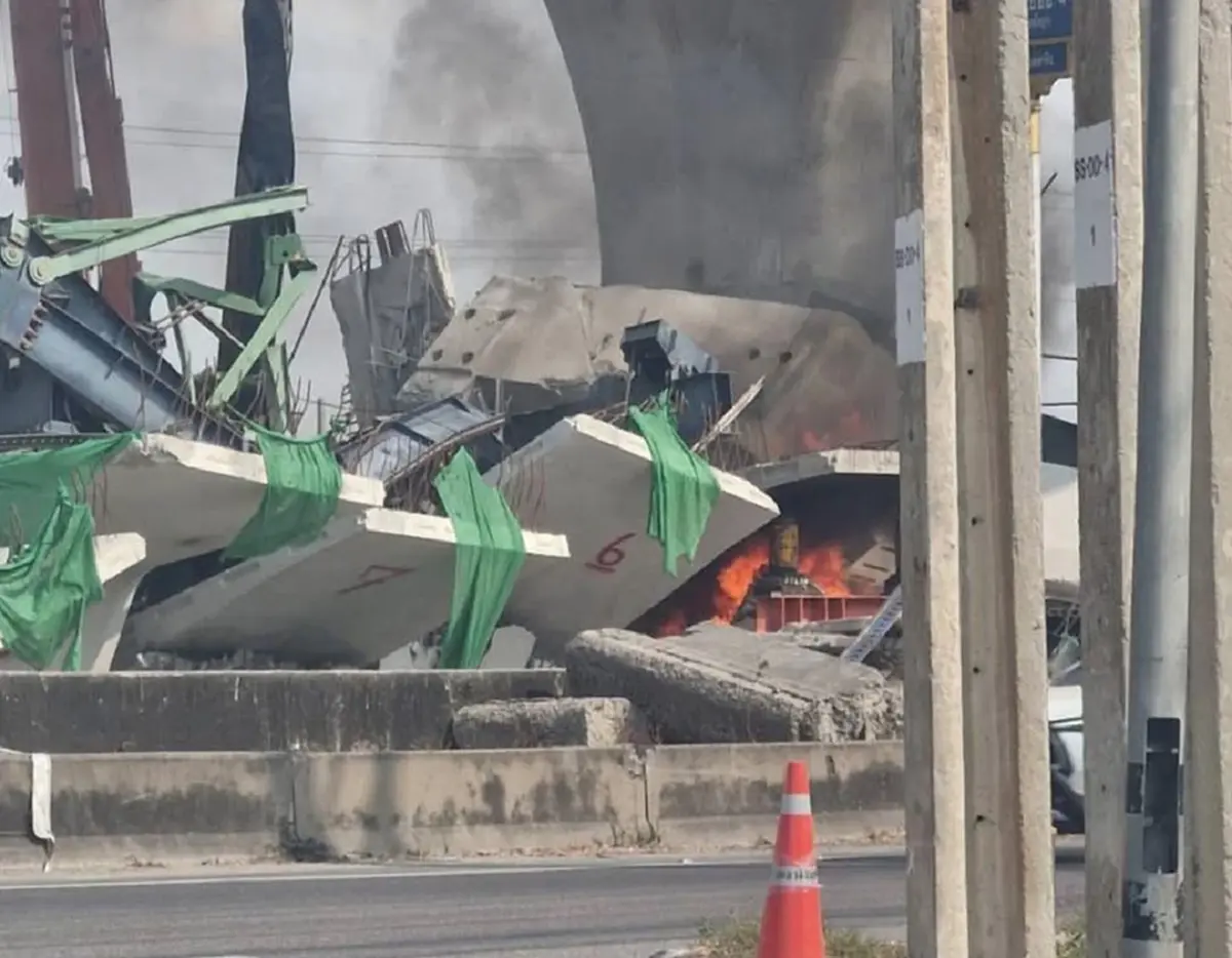 รู้แล้ว สาเหตุไฟไหม้จุดเครนถล่ม ถนนพระราม 2 เกิดจากอะไร