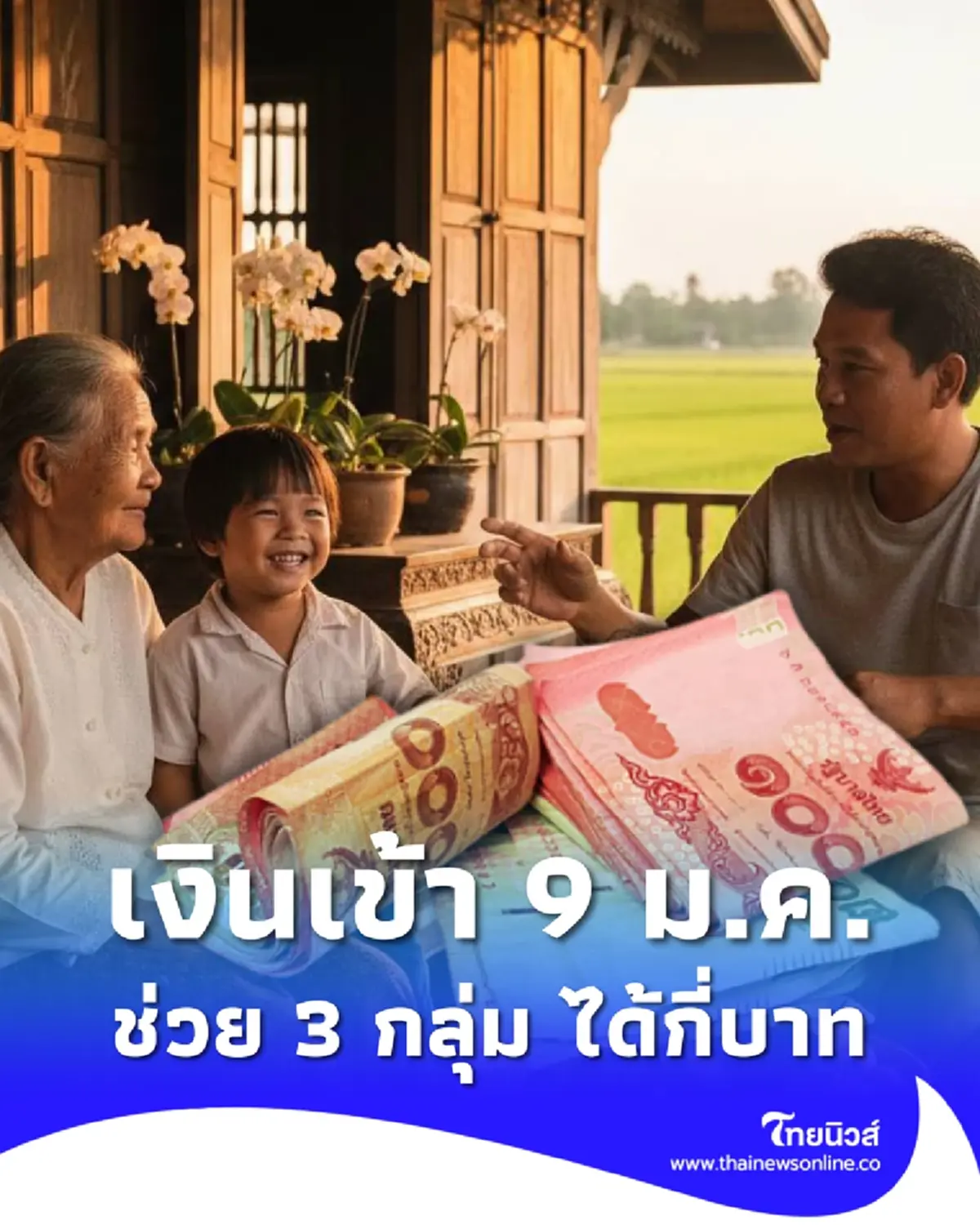 เงินเข้าบัญชีพรุ่งนี้ 9 ม.ค. 69 โอนช่วย 3 กลุ่มเปราะบาง ได้กี่บาท