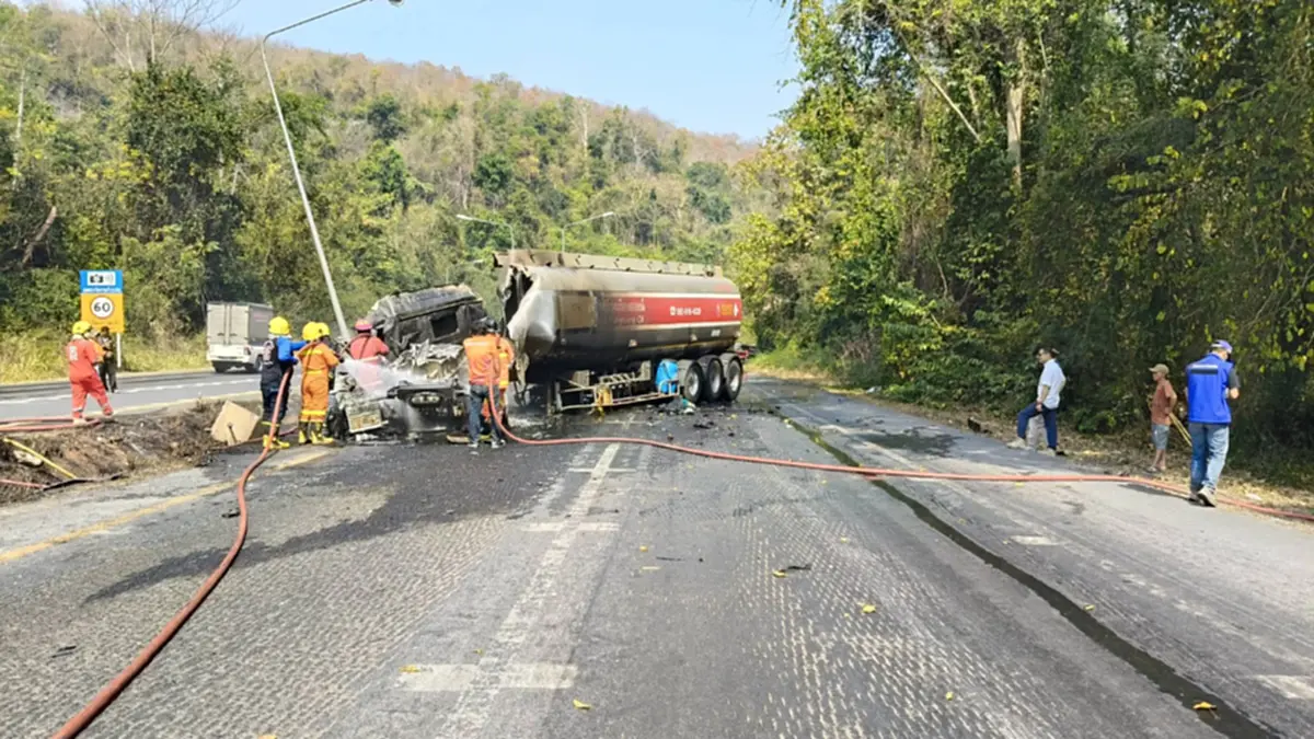 แจ้งเลี่ยงเส้นทางอุบัติเหตุ รถบรรทุกน้ำมัน(รถเปล่า) ไฟไหม้