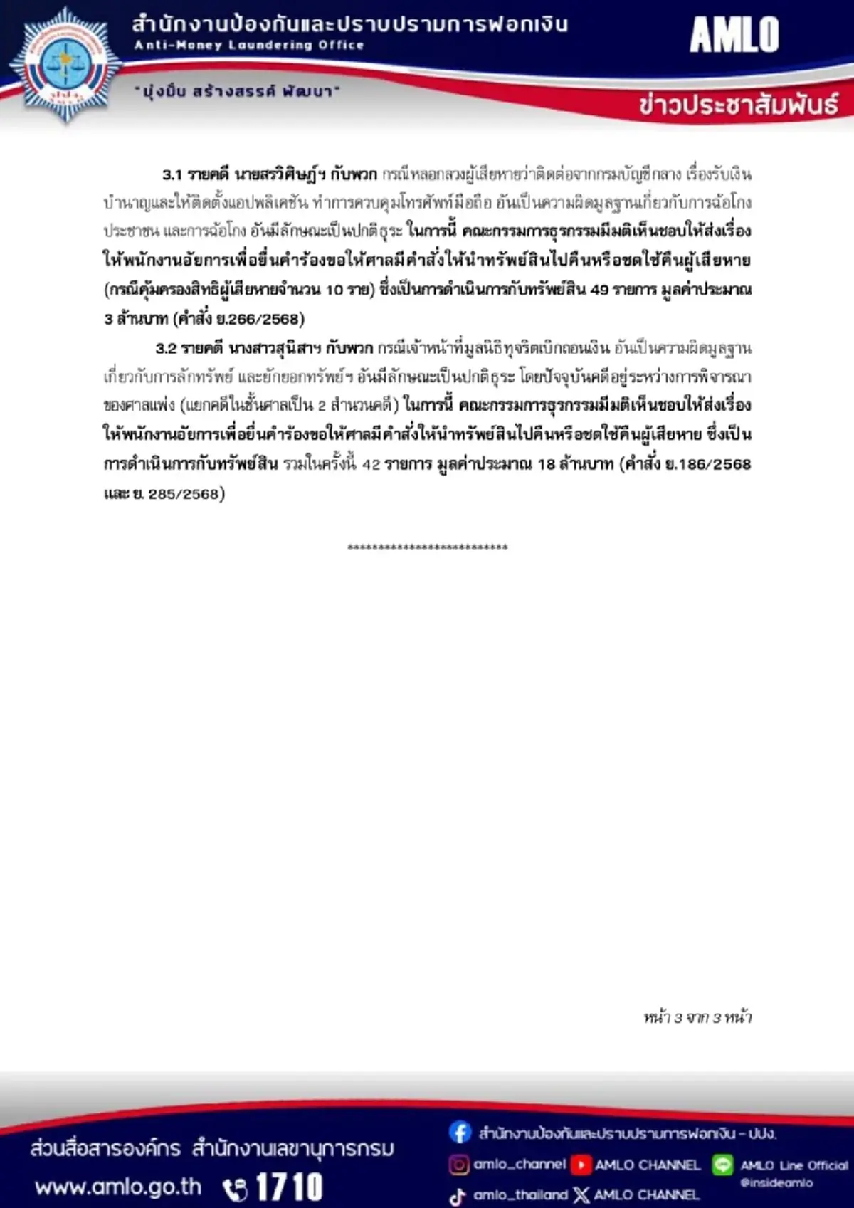ปปง. ยึดทรัพย์ ตี่ลี่ ฮวงจุ้ย 34 ล้าน คดีฉ้อโกง 105 รายการ