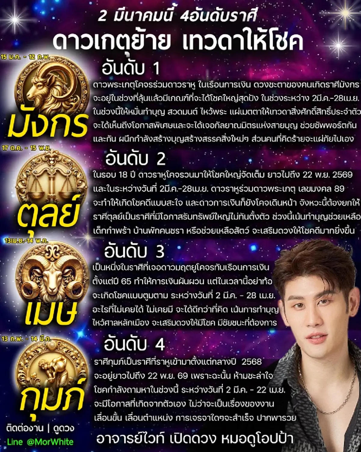 ดาวเกตุย้าย 2 มี.ค.หมอไวท์ เคาะ 4 ราศี ได้โชคใหญ่ การเงินปังมาก
