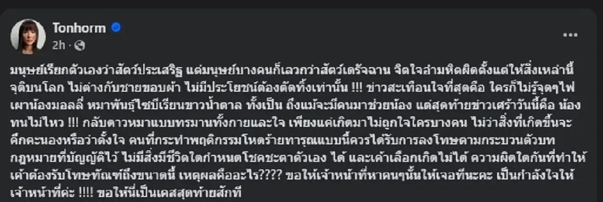 ดีเจต้นหอม ตัดสินใจลั่นเดือด ถึงคนที่ทำกับ น้องมอลลี่ แล้ว 
