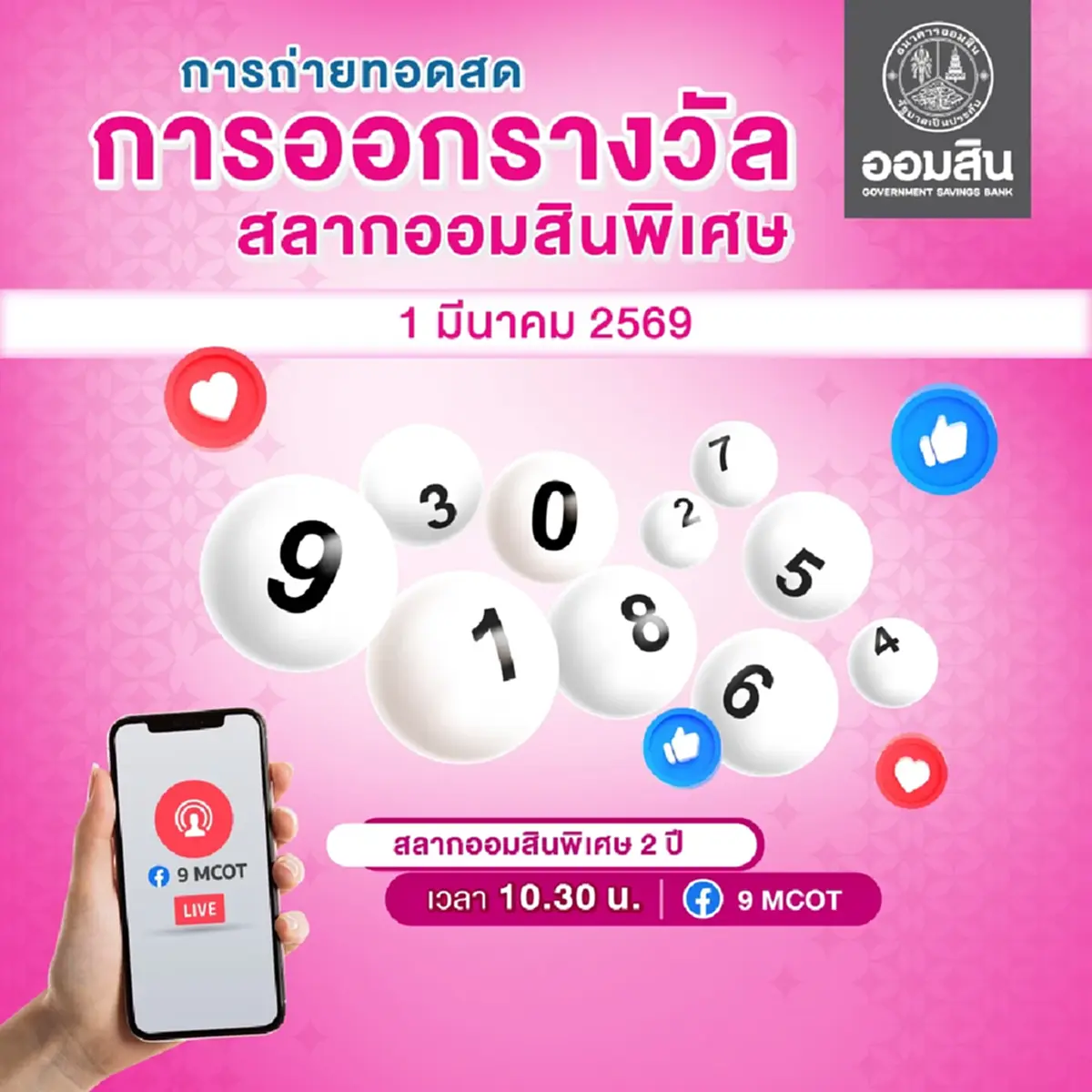 หวยออมสิน 1/03/69 ตรวจสลากออมสิน ตรวจผลออมสินพิเศษ 2 ปี 1 มี.ค. 69