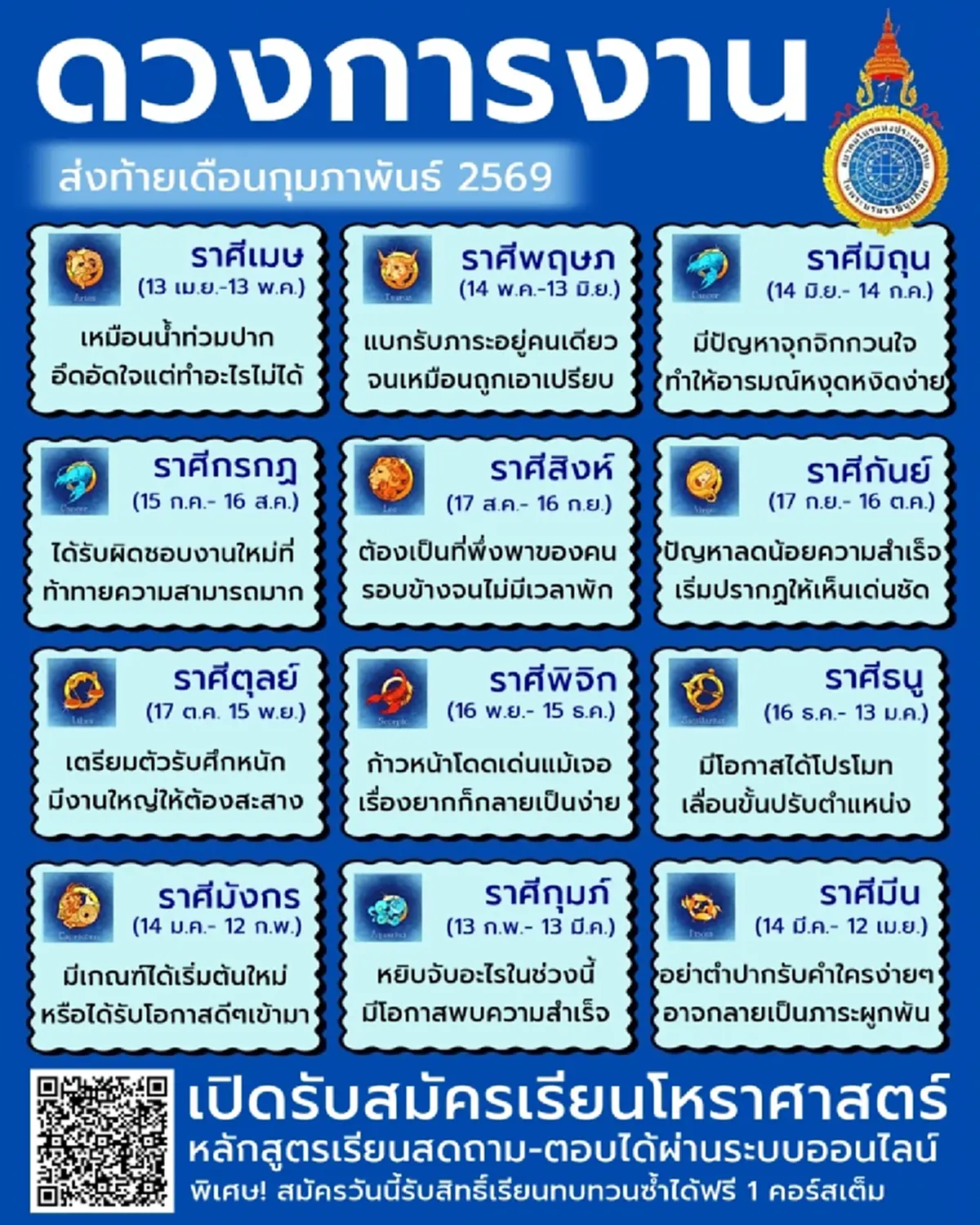 พบ 1 ราศี ดวงการงาน ส่งท้ายเดือน ก.พ. 69 มีเกณฑ์เริ่มต้นใหม่