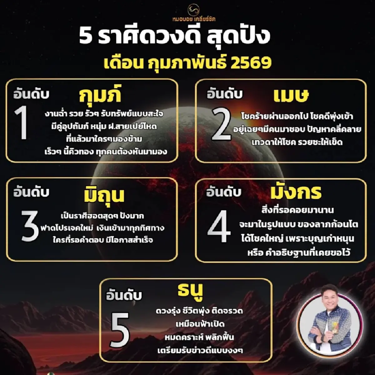 เปิดเต็ม ๆ 1ราศี ที่ดวงดีที่สุด ประจำเดือนกุมภาพันธ์ 2569 