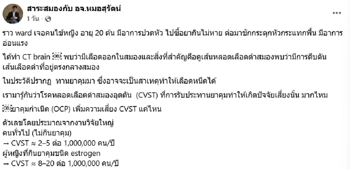 คนไข้ปวดหัวซื้อยากินเอง สุดท้ายเลือดออกในสมอง ต้นเหตุคาดไม่ถึง