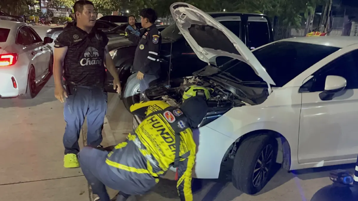 กู้ภัยศรีราชาช่วยลูกหมาติดห้องเครื่องรถกลางลานจอดสวนสุขภาพ