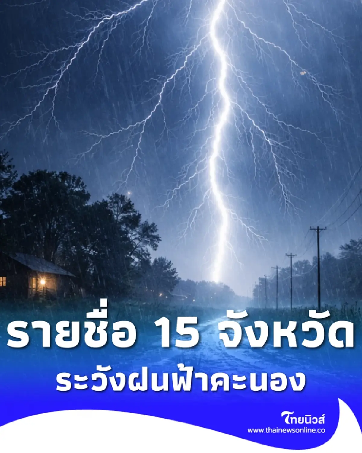พยากรณ์อากาศวันนี้ อุตุฯ เปิดรายชื่อ 15 จังหวัด เจอฝนฟ้าคะนอง