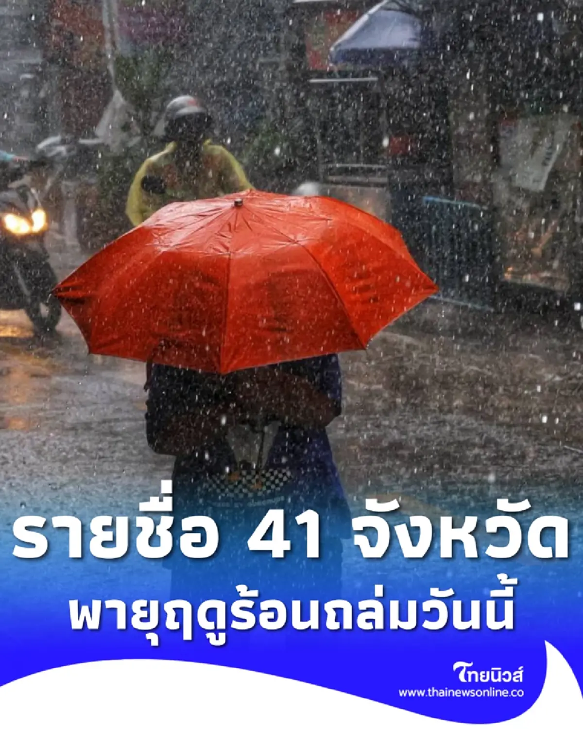 พิกัด 41 จังหวัด เจอพายุฤดูร้อนถล่มวันนี้ ฝนตกหนัก ลมกระโชกแรง 