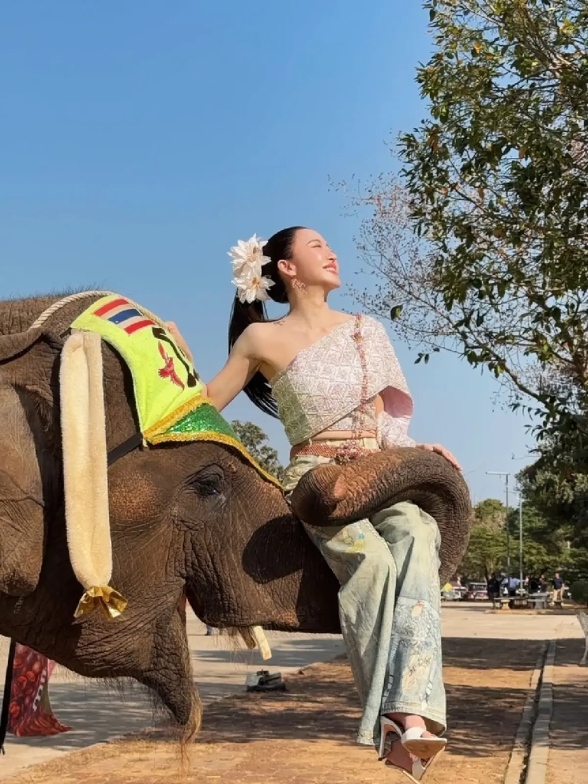 “มายด์ ณภศศิ” ใส่สไบเที่ยวสุรินทร์ แต่ช็อตนั่งงาช้างเจอดราม่า 