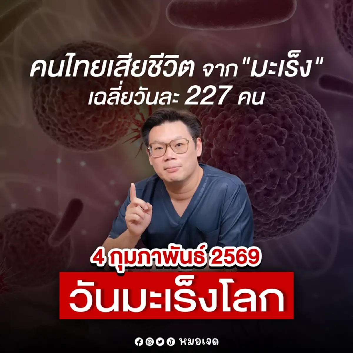 รู้แล้วตกใจ เปิดจำนวน คนไทย ที่เสียชีวิตด้วย มะเร็ง ใน 1 วัน 