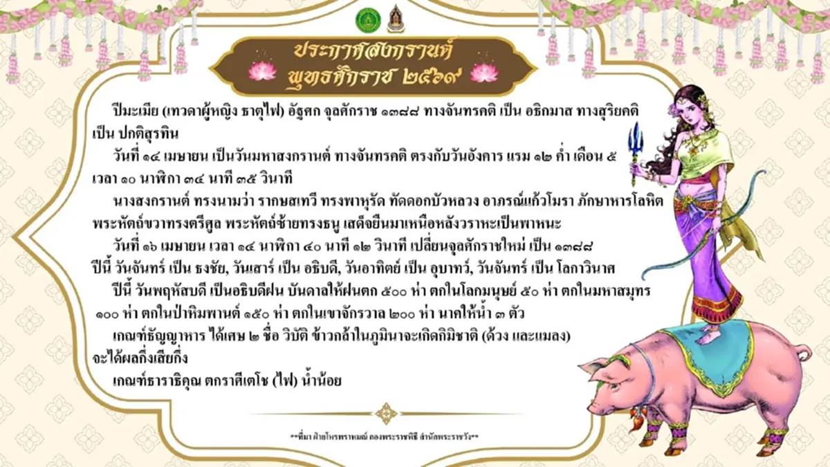 คำทำนาย นางรากษสเทวี นางสงกรานต์ 2569 ต้องระวังเรื่องอะไรบ้าง