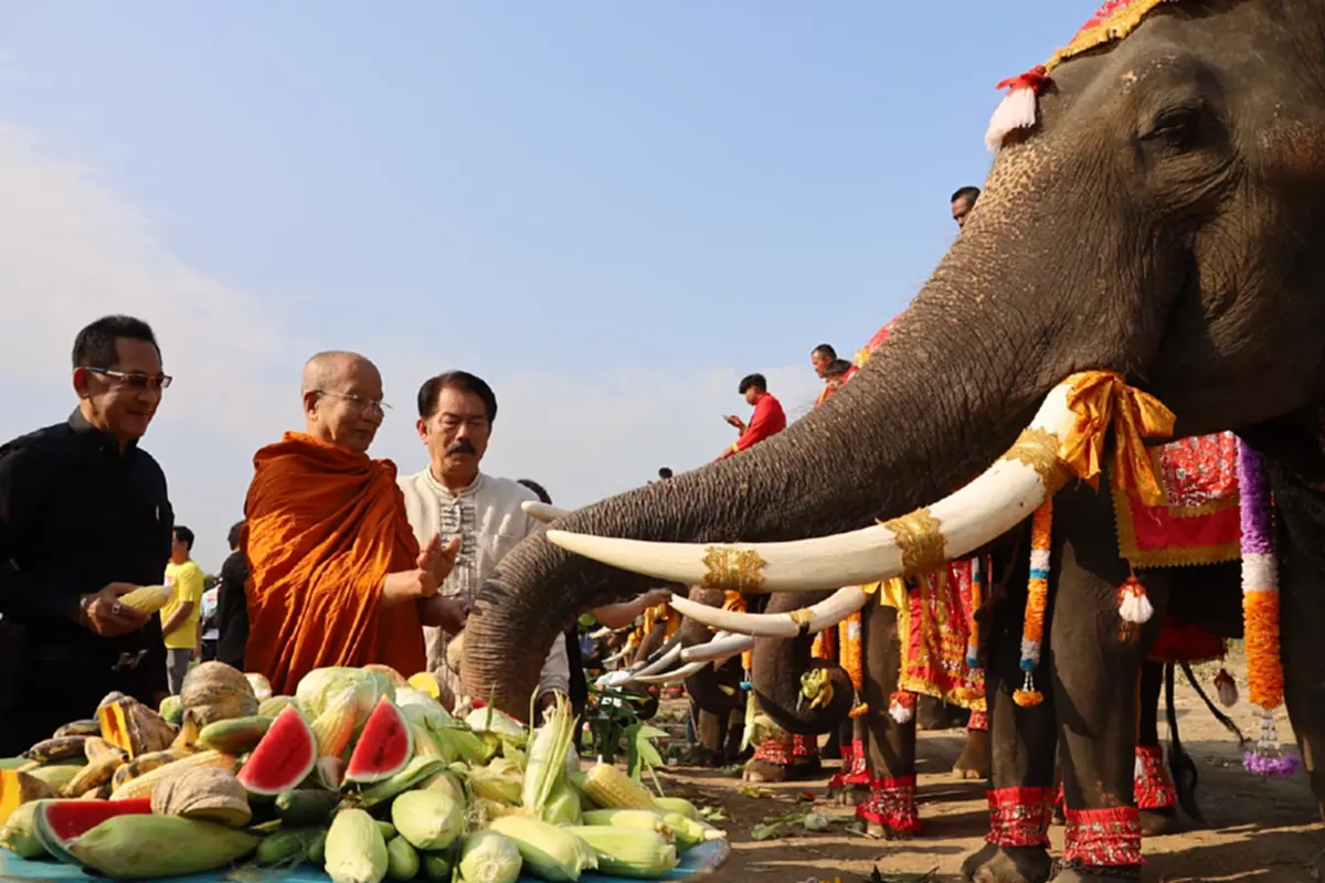 เชิดชูเกียรติช้างไทย! จัดบวงสรวง-เลี้ยงโต๊ะจีนผลไม้ชุดใหญ่