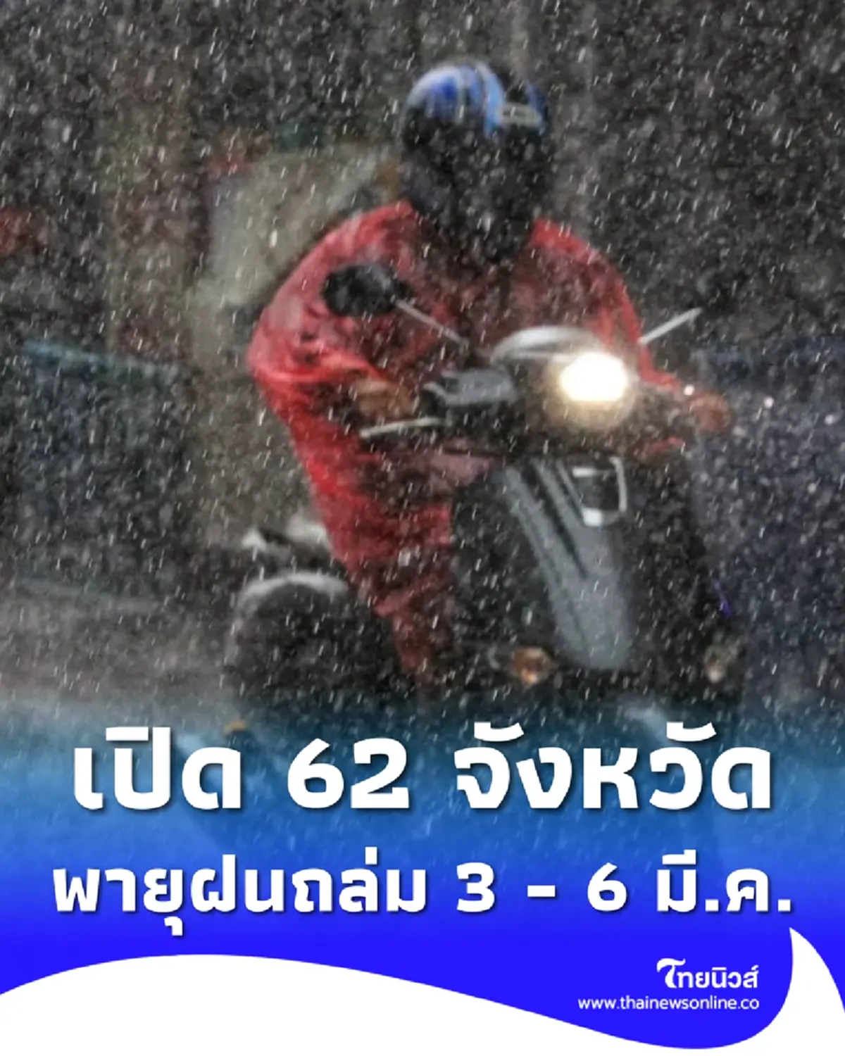 เปิด 62 จังหวัด ปภ.เตือนระวังพายุฝนฟ้าคะนอง ลมกระโชกแรง 3 - 6 มี.ค. 