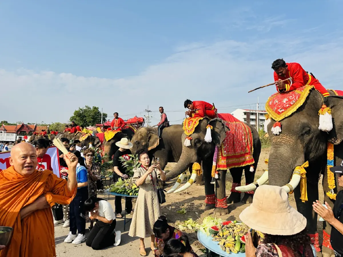 เชิดชูเกียรติช้างไทย! จัดบวงสรวง-เลี้ยงโต๊ะจีนผลไม้ชุดใหญ่