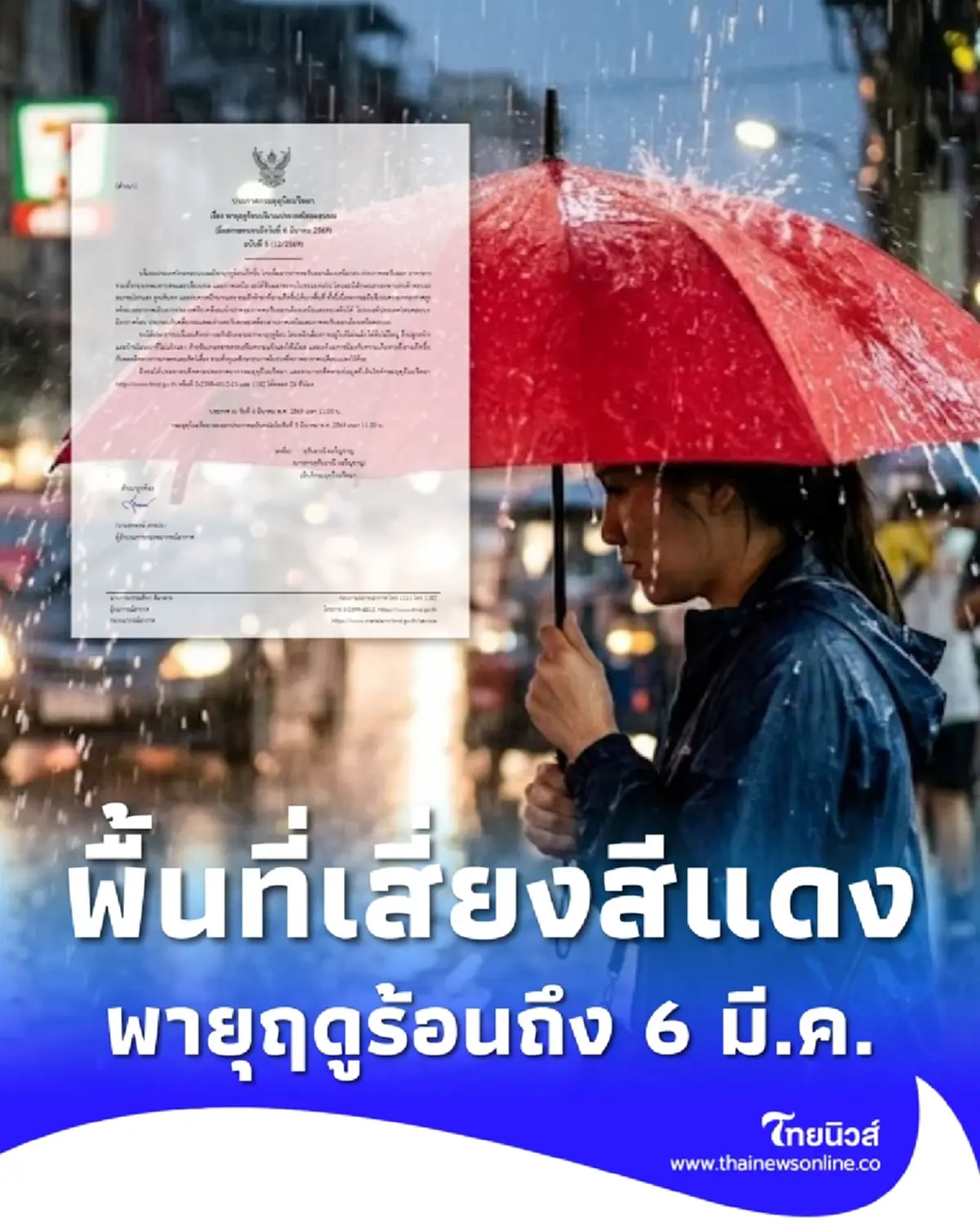 เตือน ฉ.5 รายชื่อจังหวัดพื้นที่สีแดง พายุฤดูร้อนถล่มถึง 6 มี.ค.