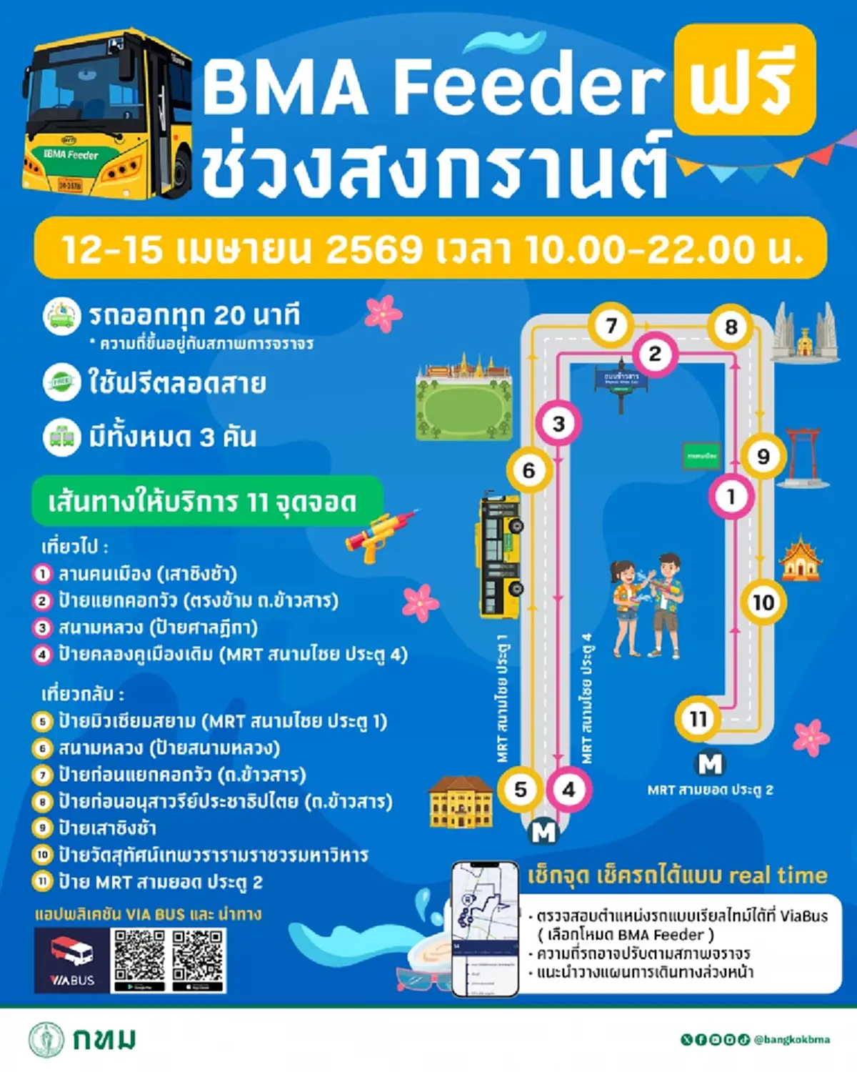 "สงกรานต์" ไม่ต้องขับเอง เปิด 11 จุดจอด "BMA Feeder" ฟรี ตลอดสาย 