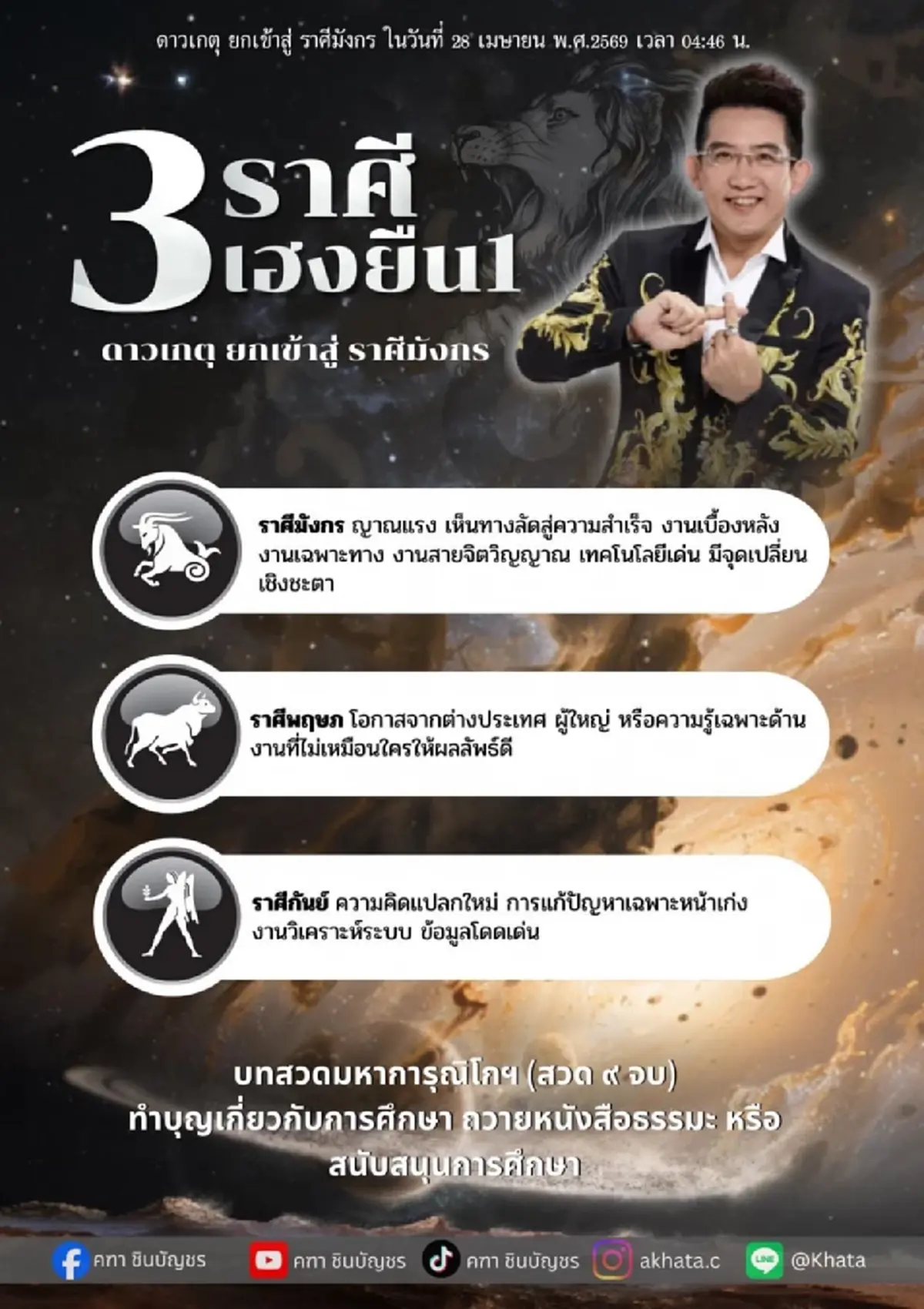 ดาวเกตุย้าย 28 เม.ย. อ.คฑา เคาะ 3 ราศี ชีวิตเปลี่ยน เฮงยืนหนึ่ง 