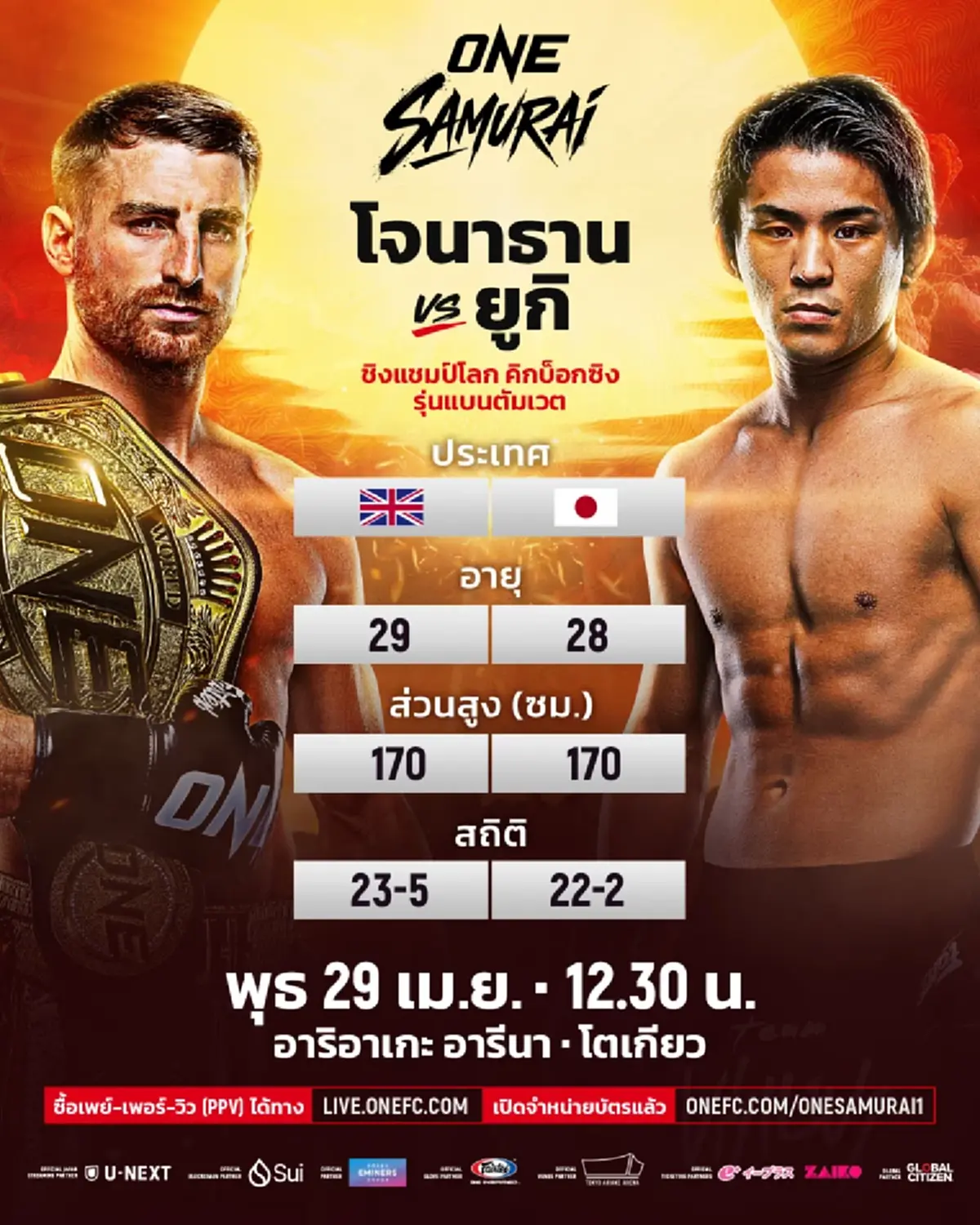 เห็นหน้าแชมป์แล้ว 1 รุ่น ศึกใหญ่ ONE ซามูไร 1 สังเวียนมวยลุกเป็นไฟ