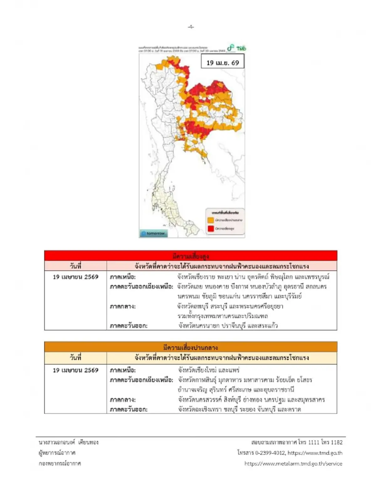 ประกาศ ฉ.6 รายชื่อจังหวัดพื้นที่สีแดง พายุฤดูร้อนถล่มถึง 20 เม.ย. 
