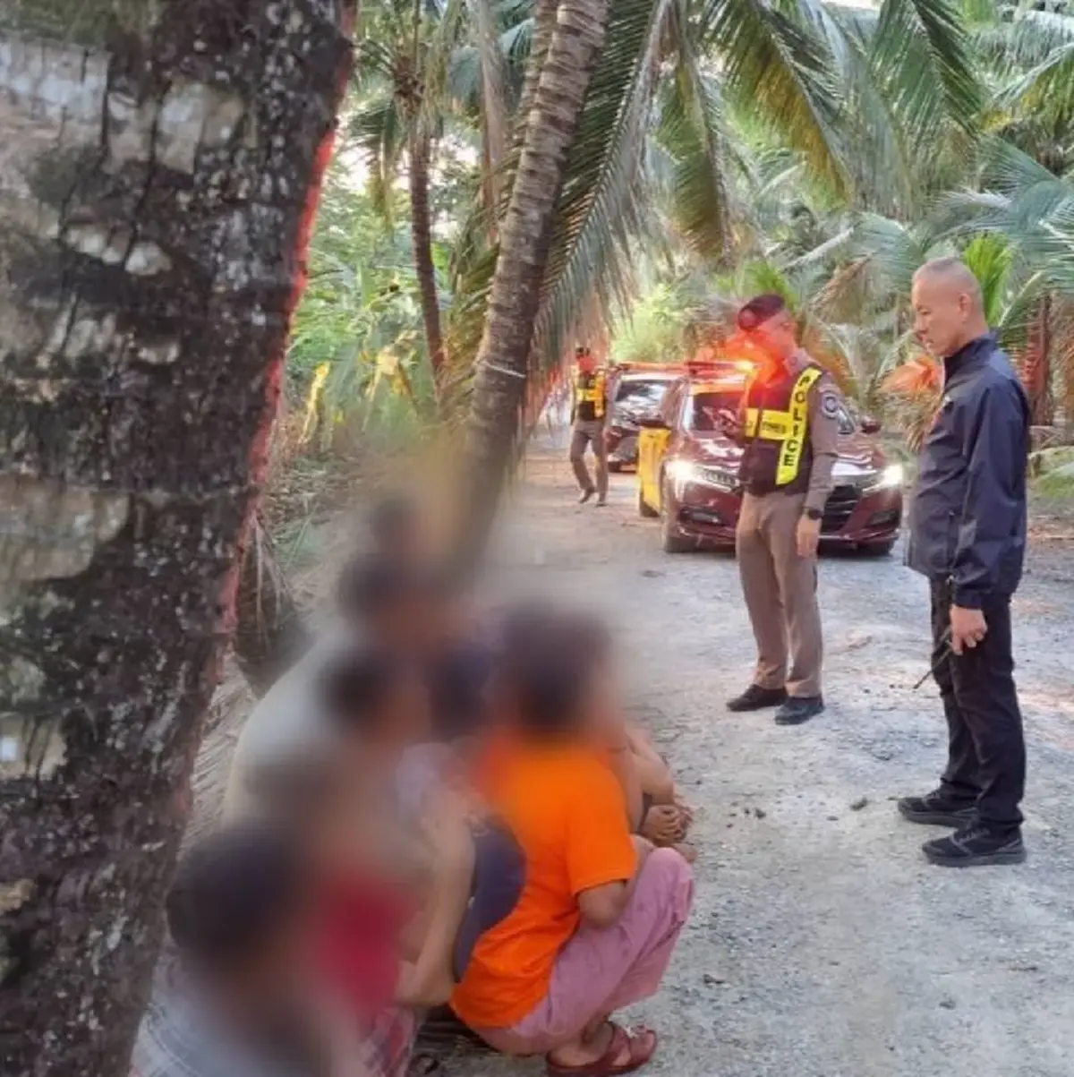 ซิ่งหนีด่านไม่รอด! รวบ 12 ต่างด้าว อัดแน่นเก๋ง พุ่งชนต้นมะพร้าว