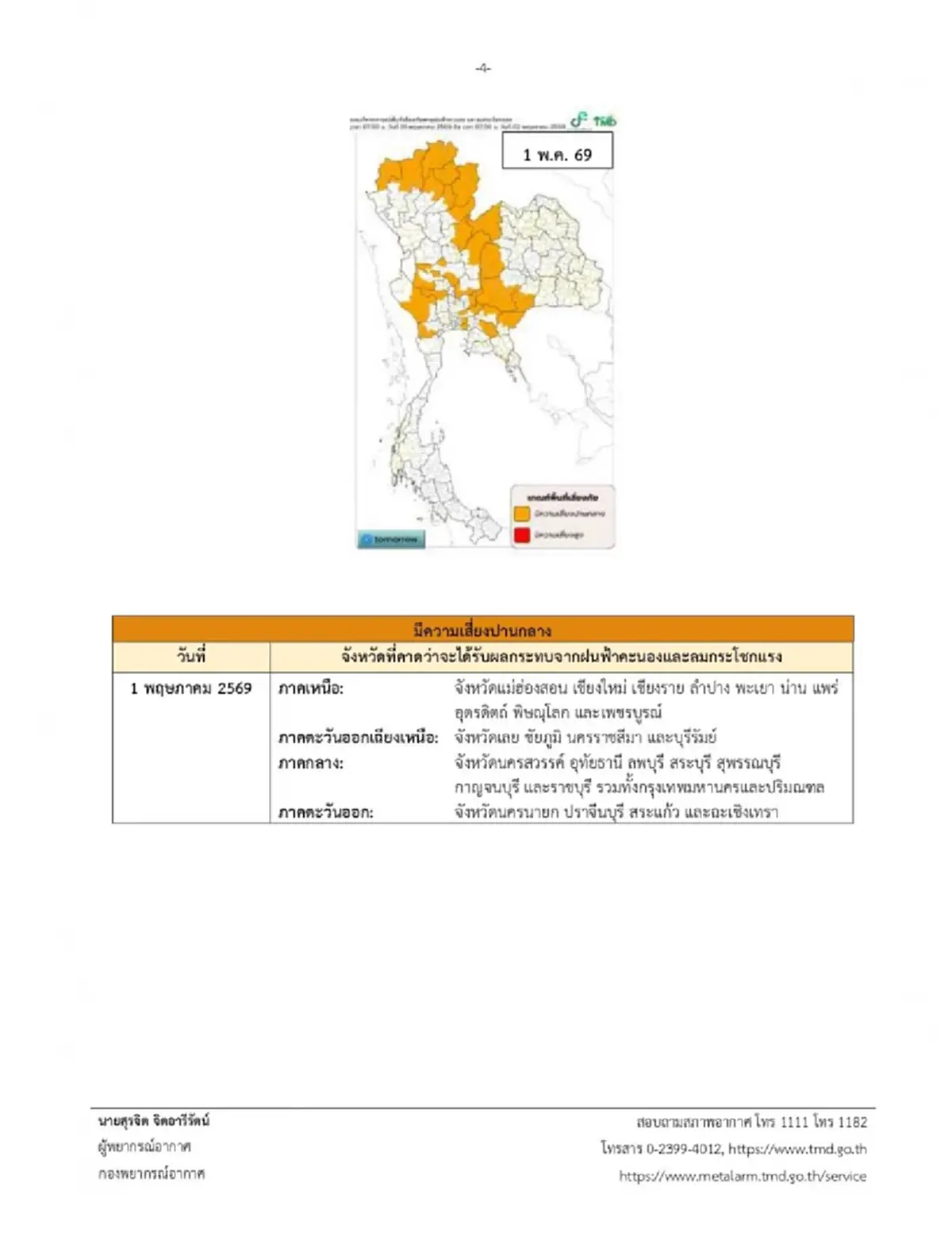 อุตุฯ เปิดชื่อจังหวัดเสี่ยงสูง เจอ พายุฤดูร้อน พรุ่งนี้