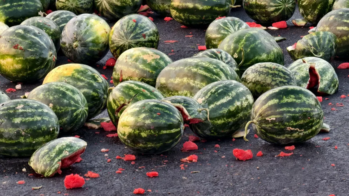 ยางระเบิดรถคว่ำ! ลุงขนแตงโมกลับบ้านไม่ถึงฝัน โชคดีรอดหวุดหวิด