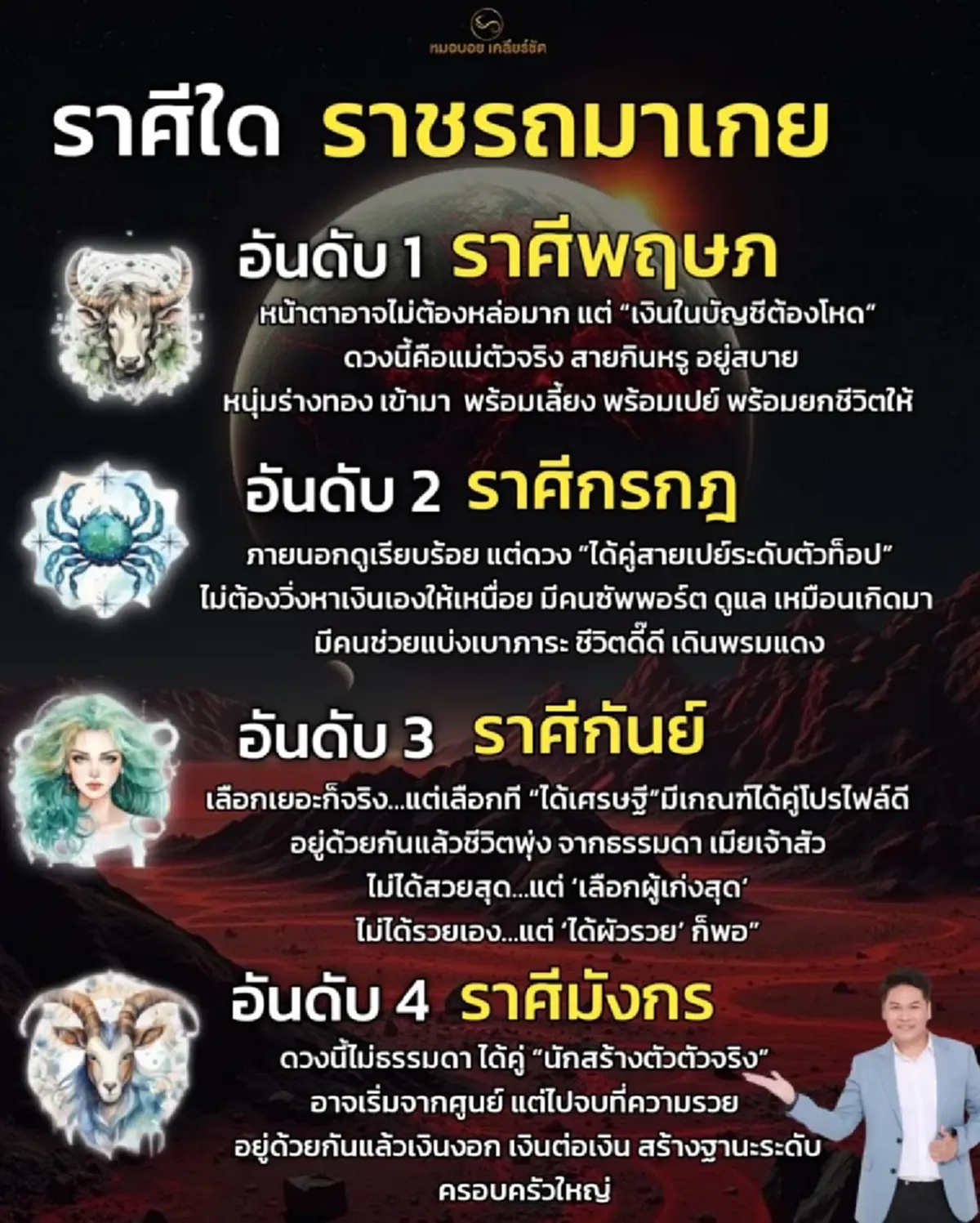 หมอบอย เคลียร์ชัด 4 ราศี ดวงราชรถมาเกย ชีวิตพลิกสู่ความปัง